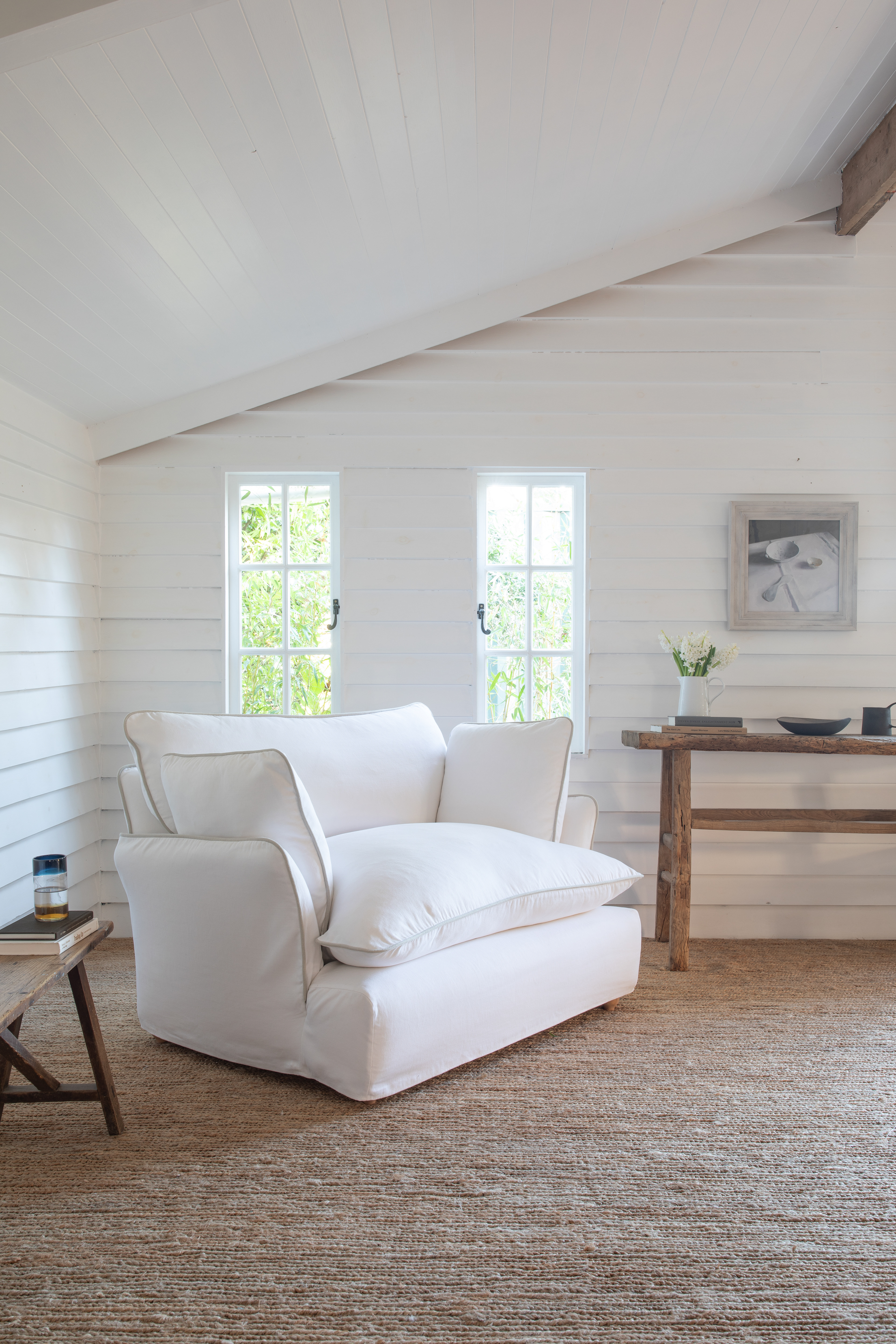 Moonstone/Jasper 100% Linen - Marnie Contrast Piped Love Seat