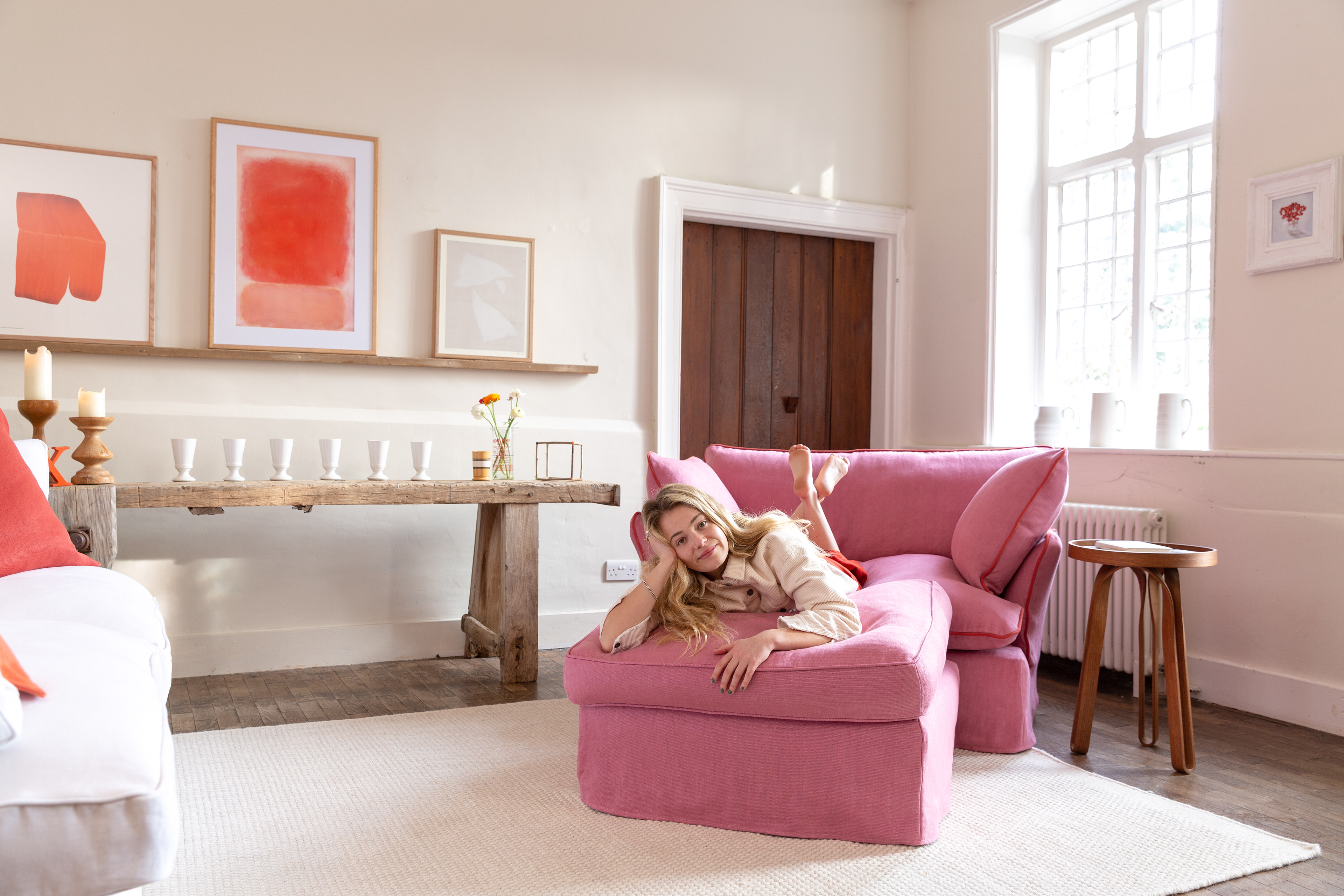 Rose Quartz 100% Linen - Otter Box Edge Footstool