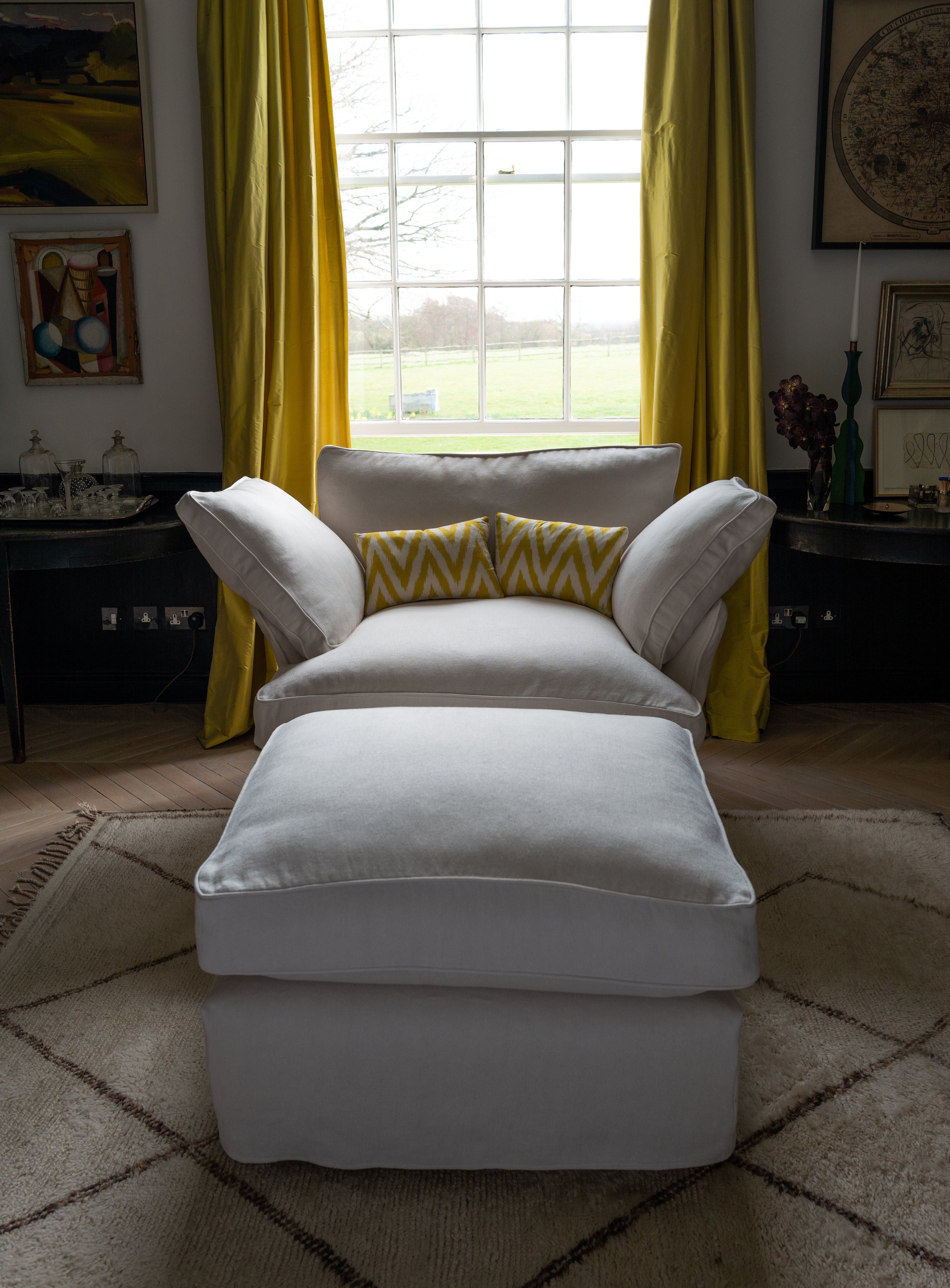 Moonstone 100% Linen - Otter Box Edge Footstool
