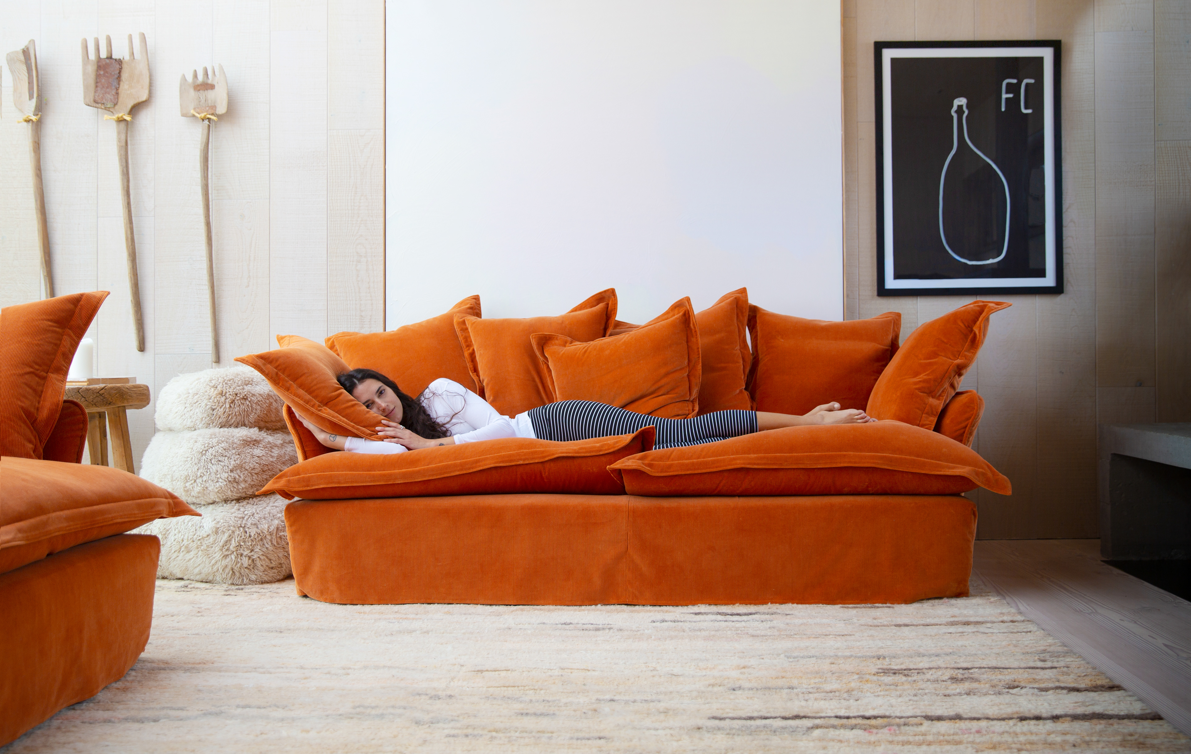 Burnt Orange Corduroy - Song Pillow Edge Sofa