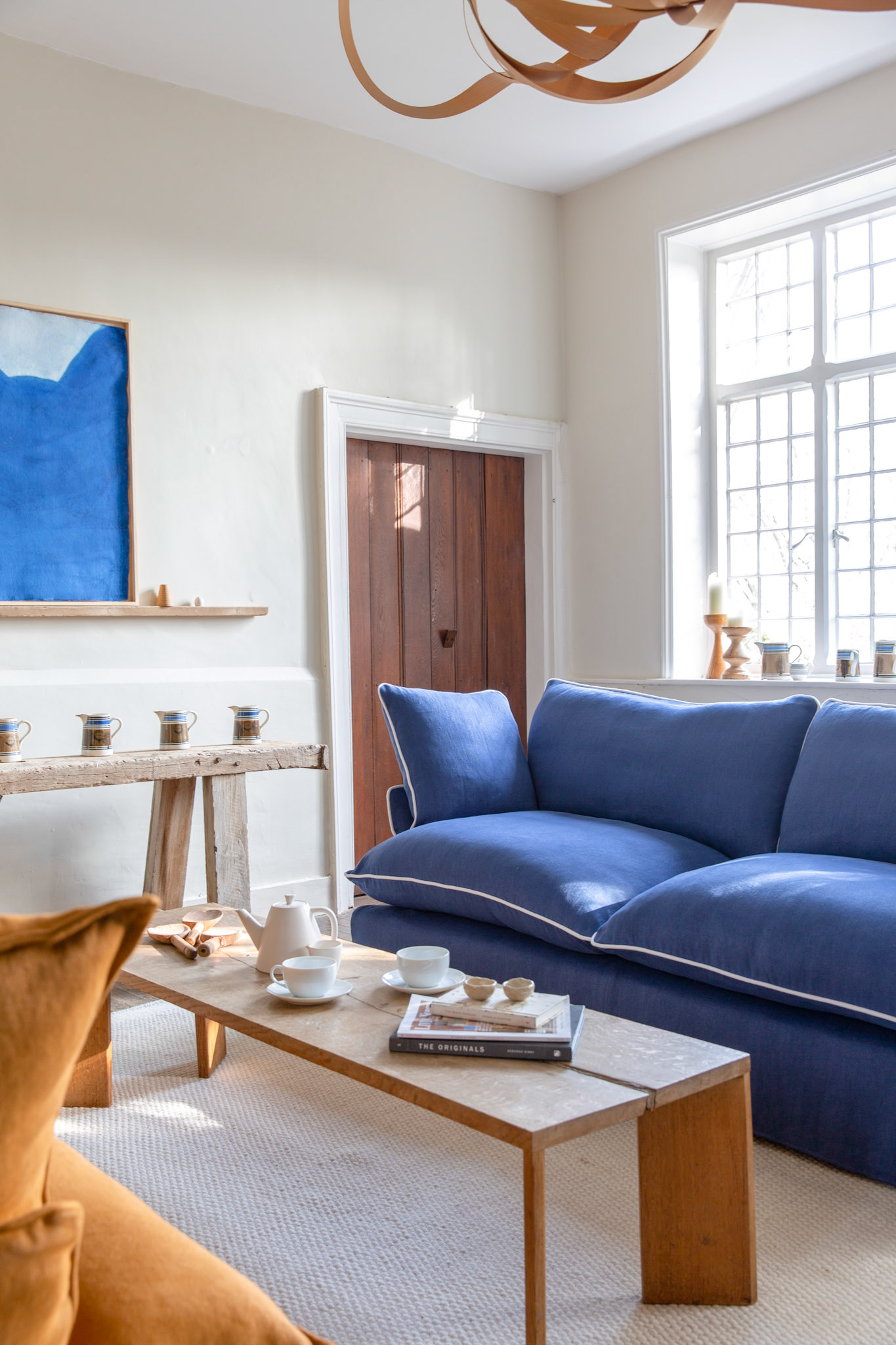Sapphire/Selenite 100% Linen Marnie Contrast Piped Sofa