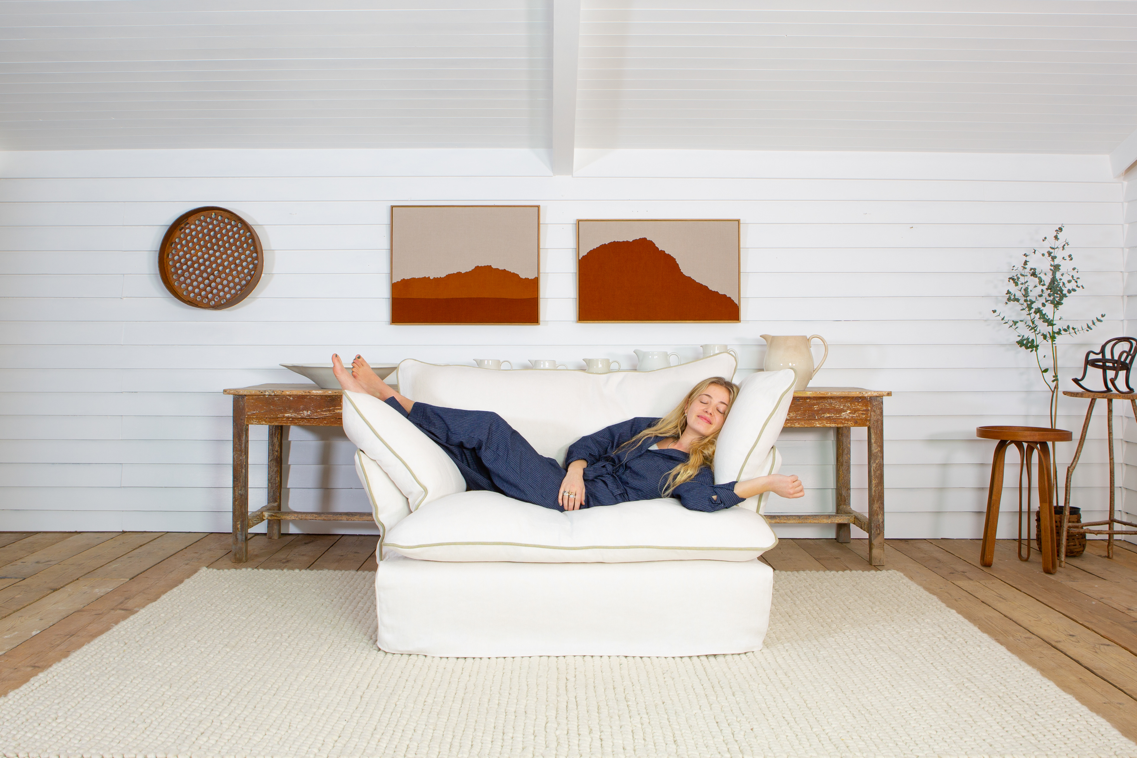 Moonstone/Jasper 100% Linen - Marnie Contrast Piped Love Seat