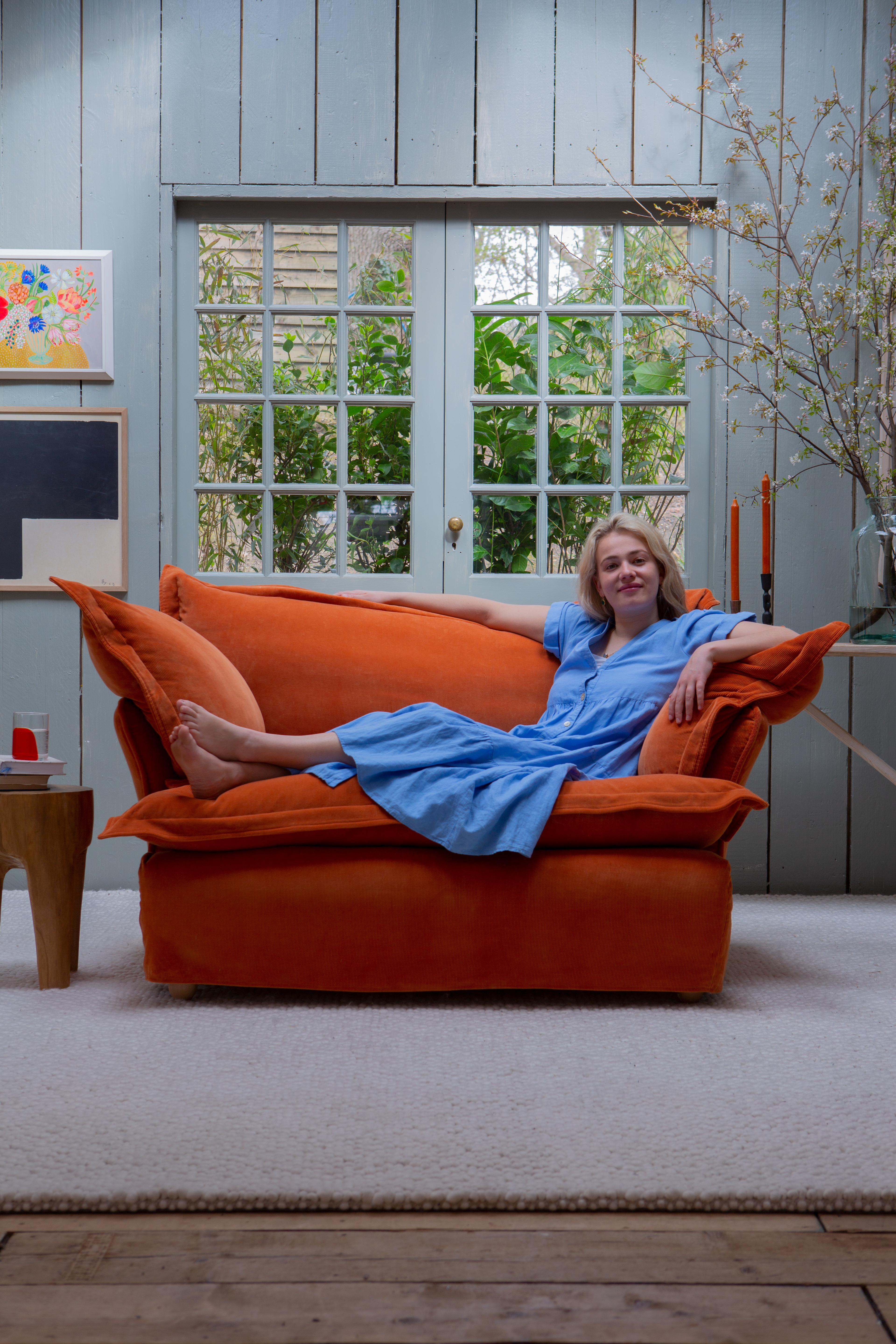 Burnt Orange Corduroy - Song Pillow Edge Love Seat