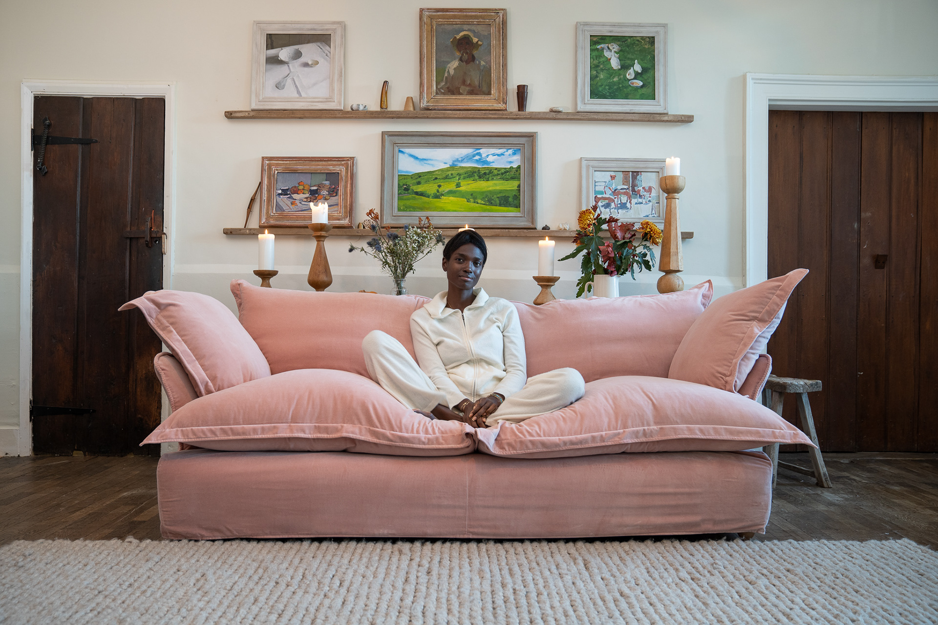 Pink Peppercorn Velvet - Song Pillow Edge Sofa
