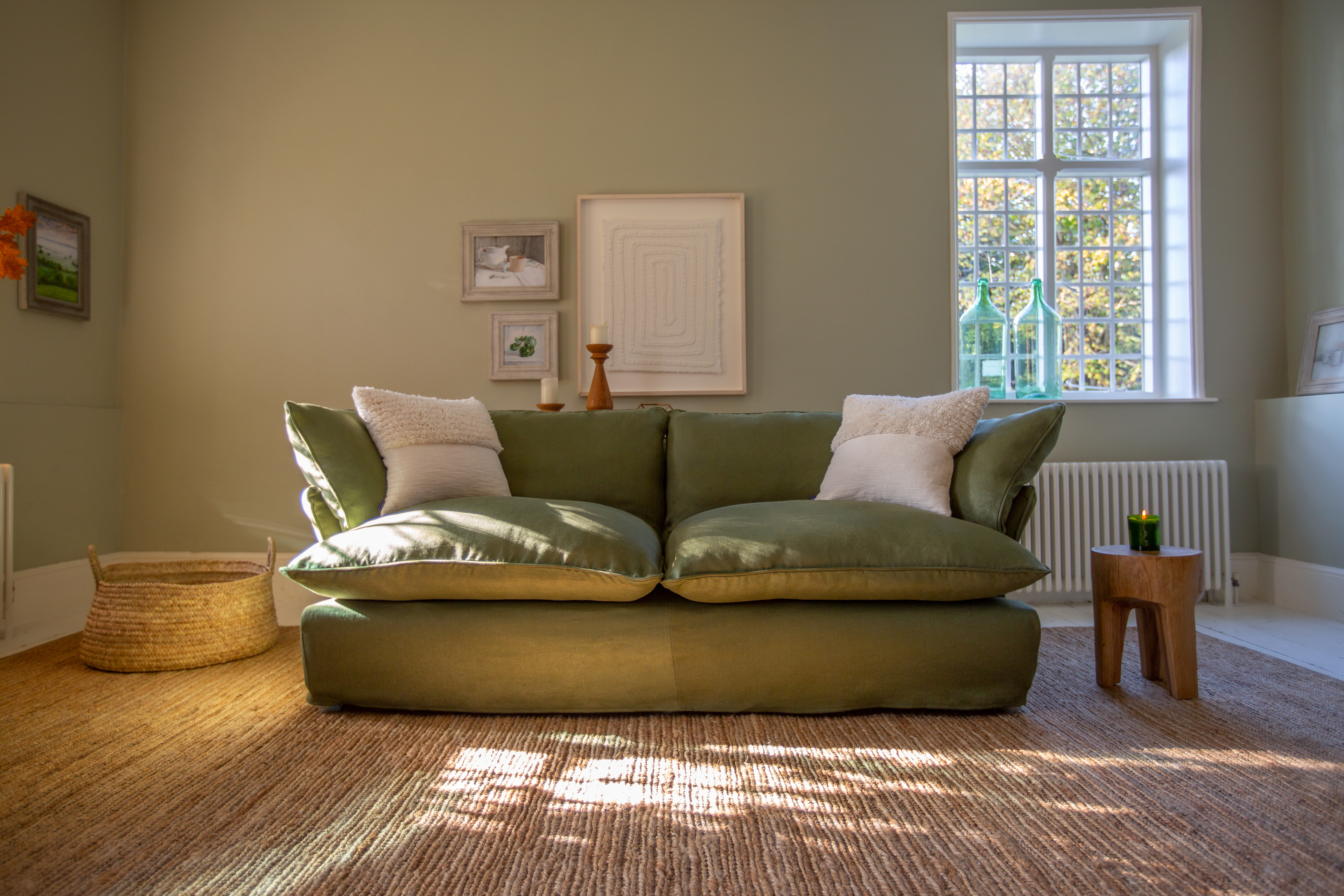 Malachite 100% Linen - Marnie Piped Sofa