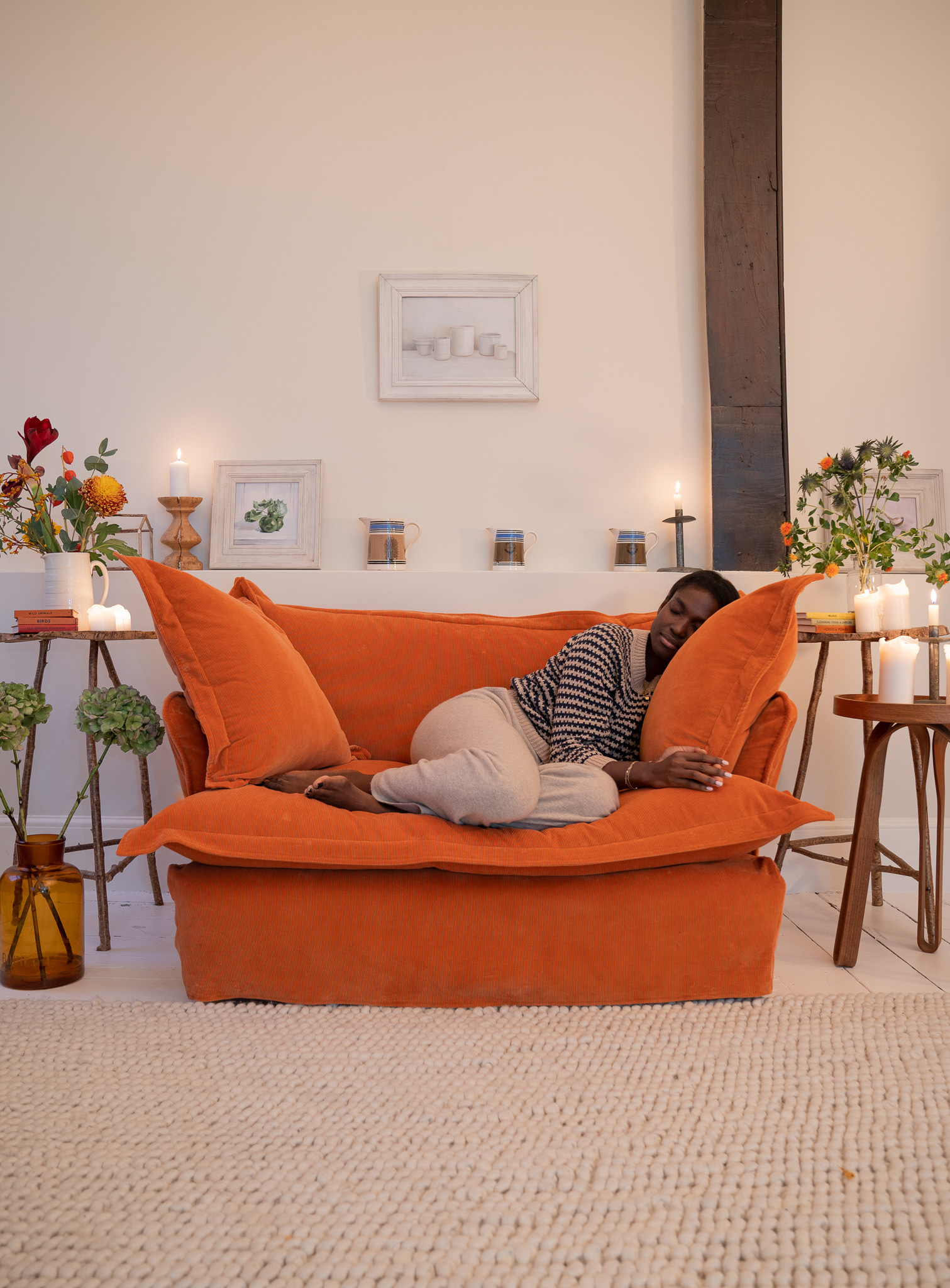 Burnt Orange Corduroy - Song Pillow Edge Love Seat