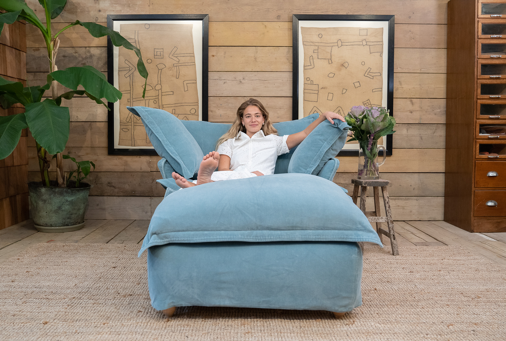 Pigeon Corduroy - Song Pillow Edge Armchair & Footstool