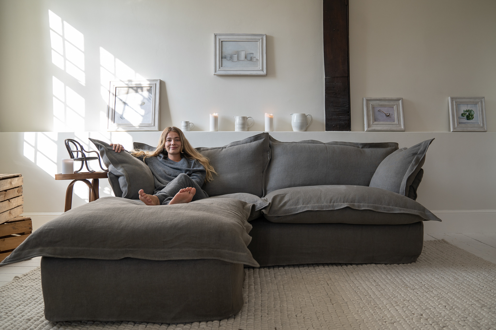 Morion 100% Linen - Song Pillow Edge Sofa & Footstool