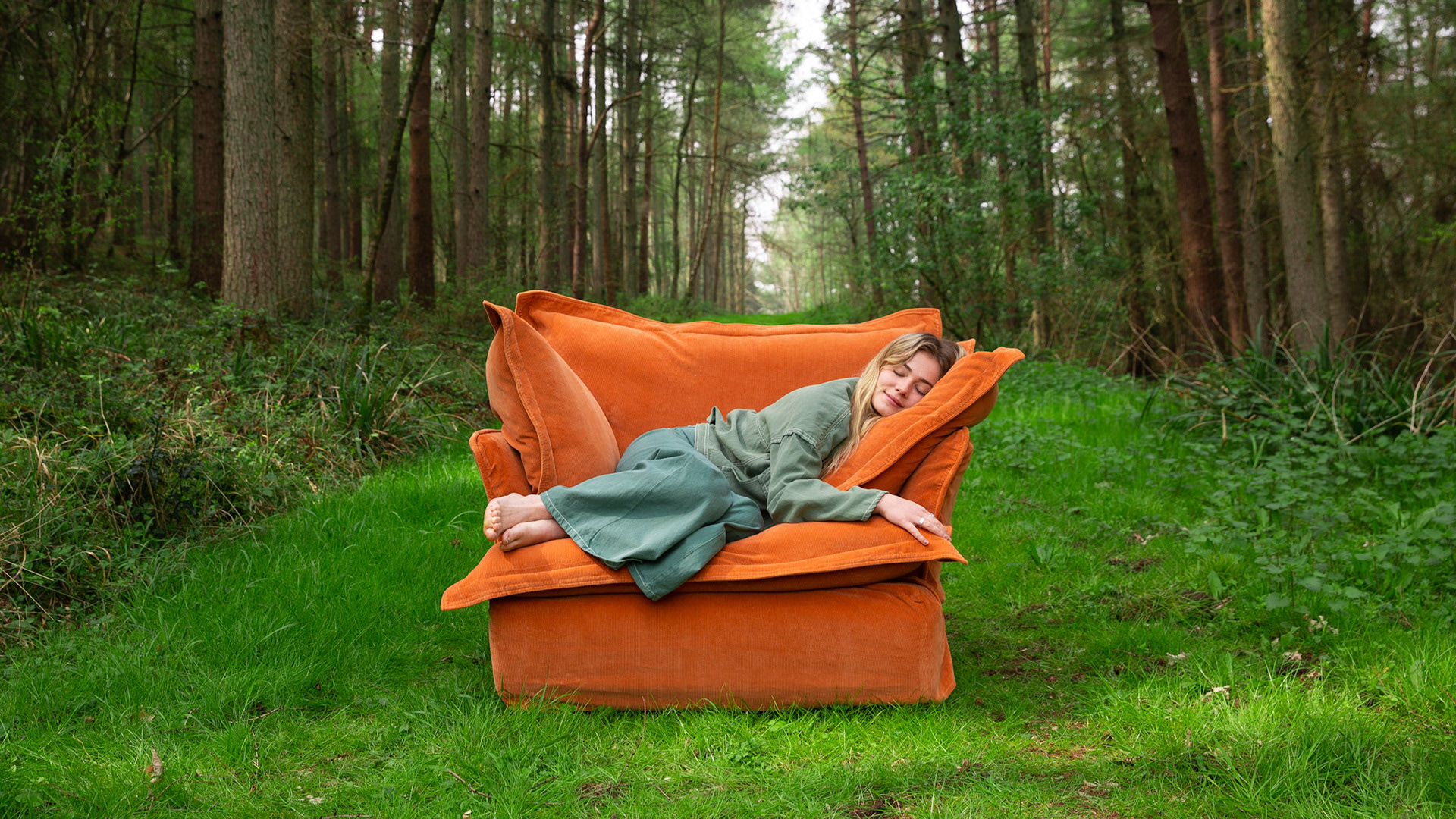 Burnt Orange Corduroy - Song Pillow Edge Armchair