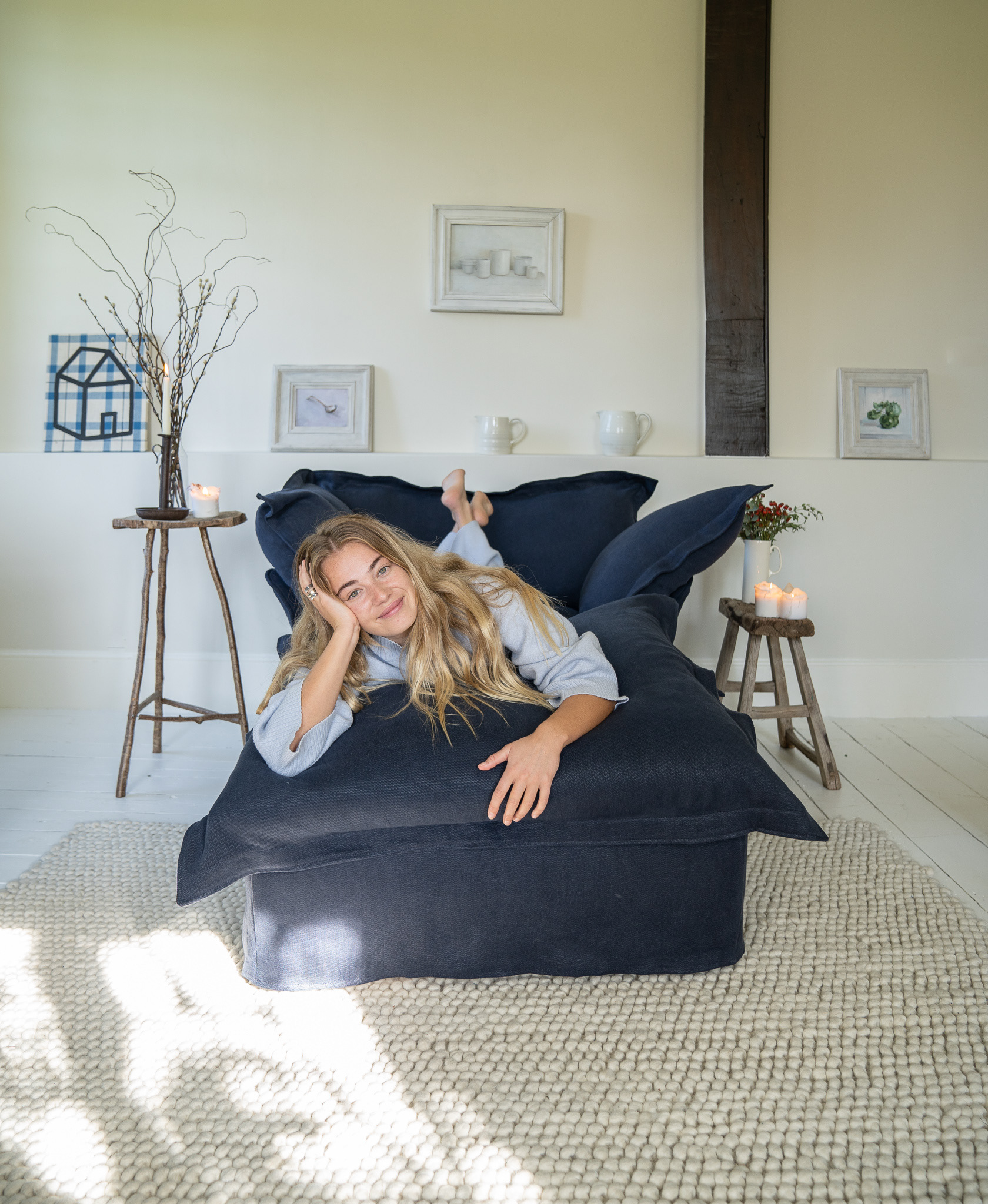 Obsidian 100% Linen - Song Pillow Edge Armchair & Footstool
