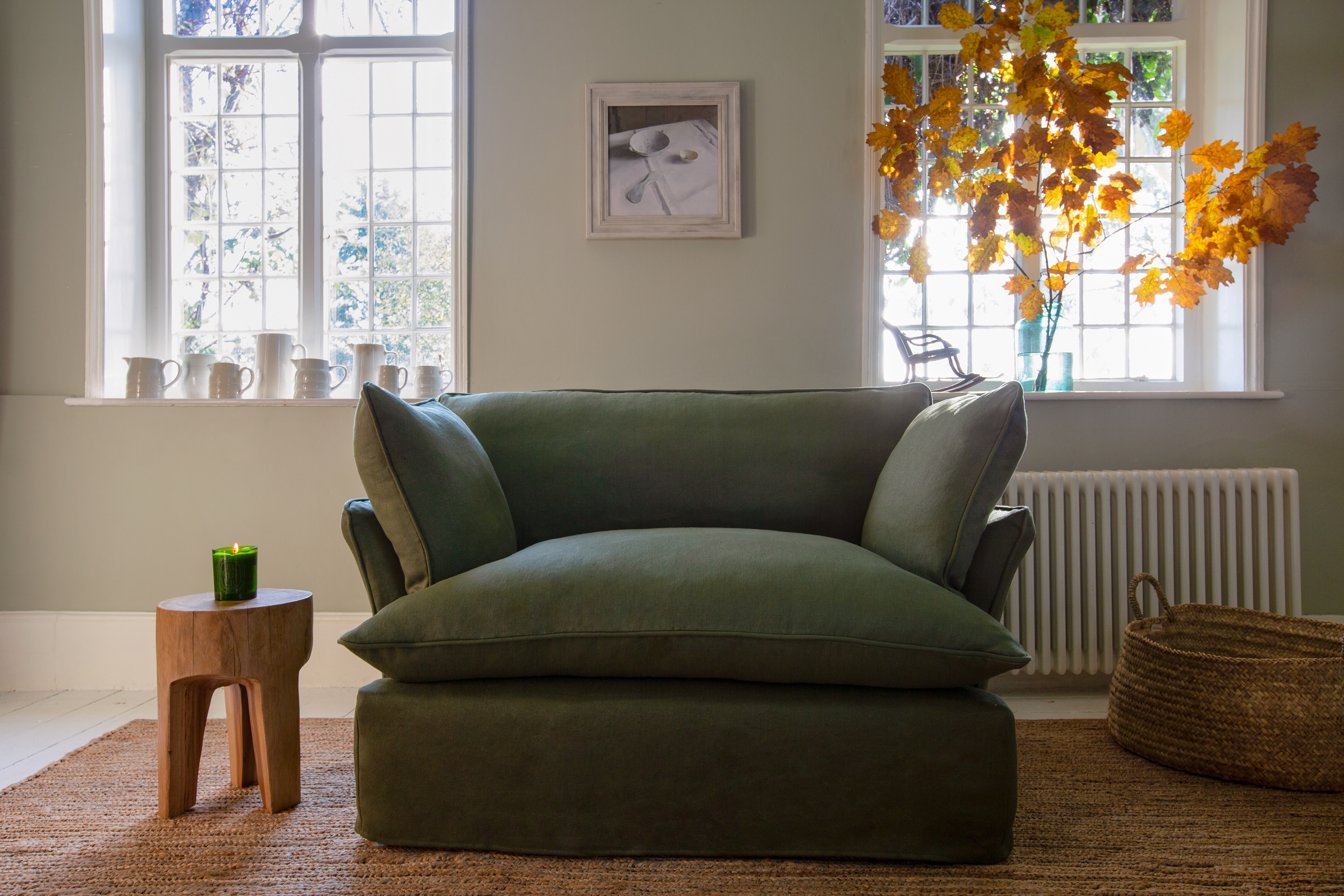 Malachite 100% Linen - Marnie Piped Edge Love Seat