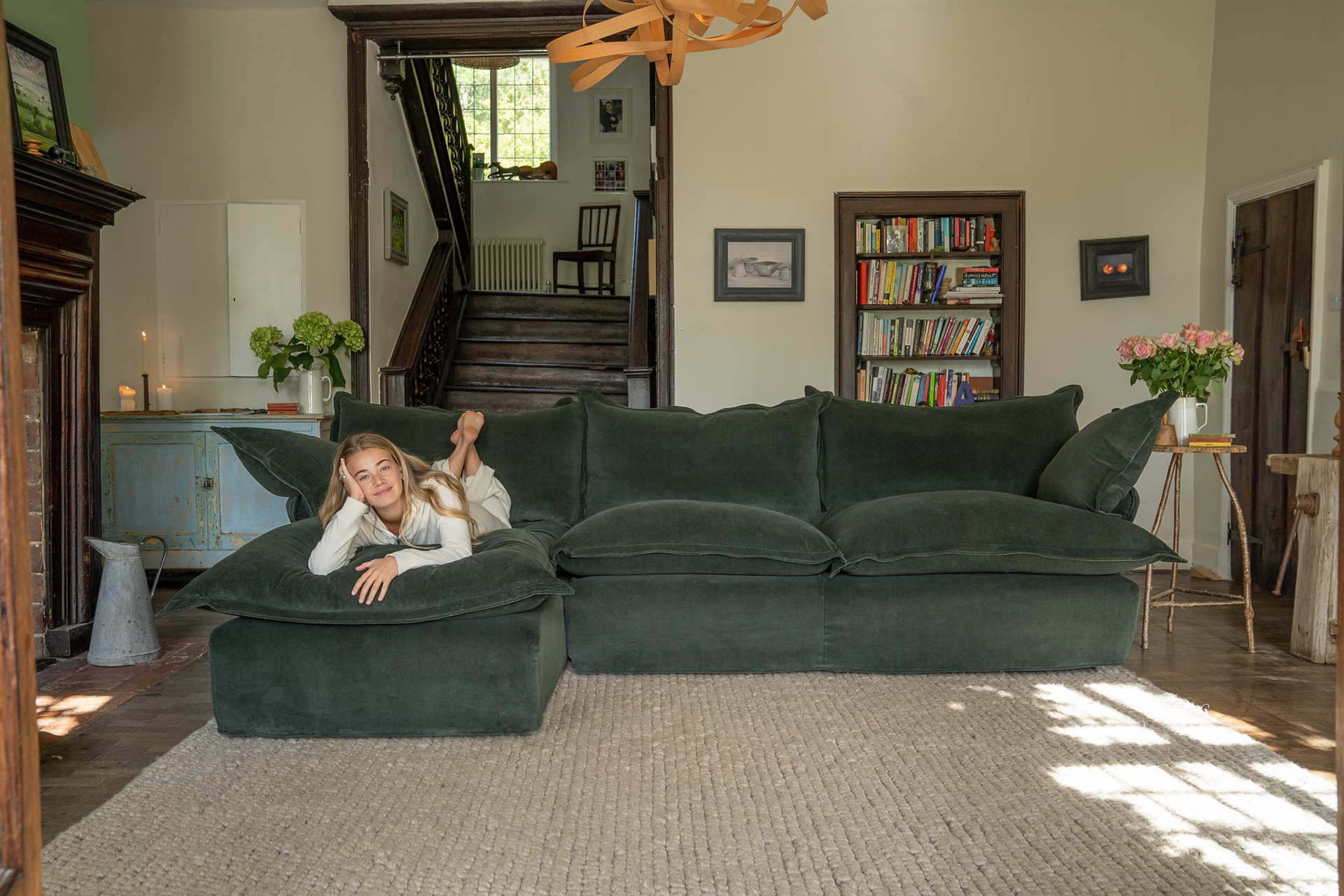 Customer Own Fabric - Song Pillow Edge Large Chaise Sofa