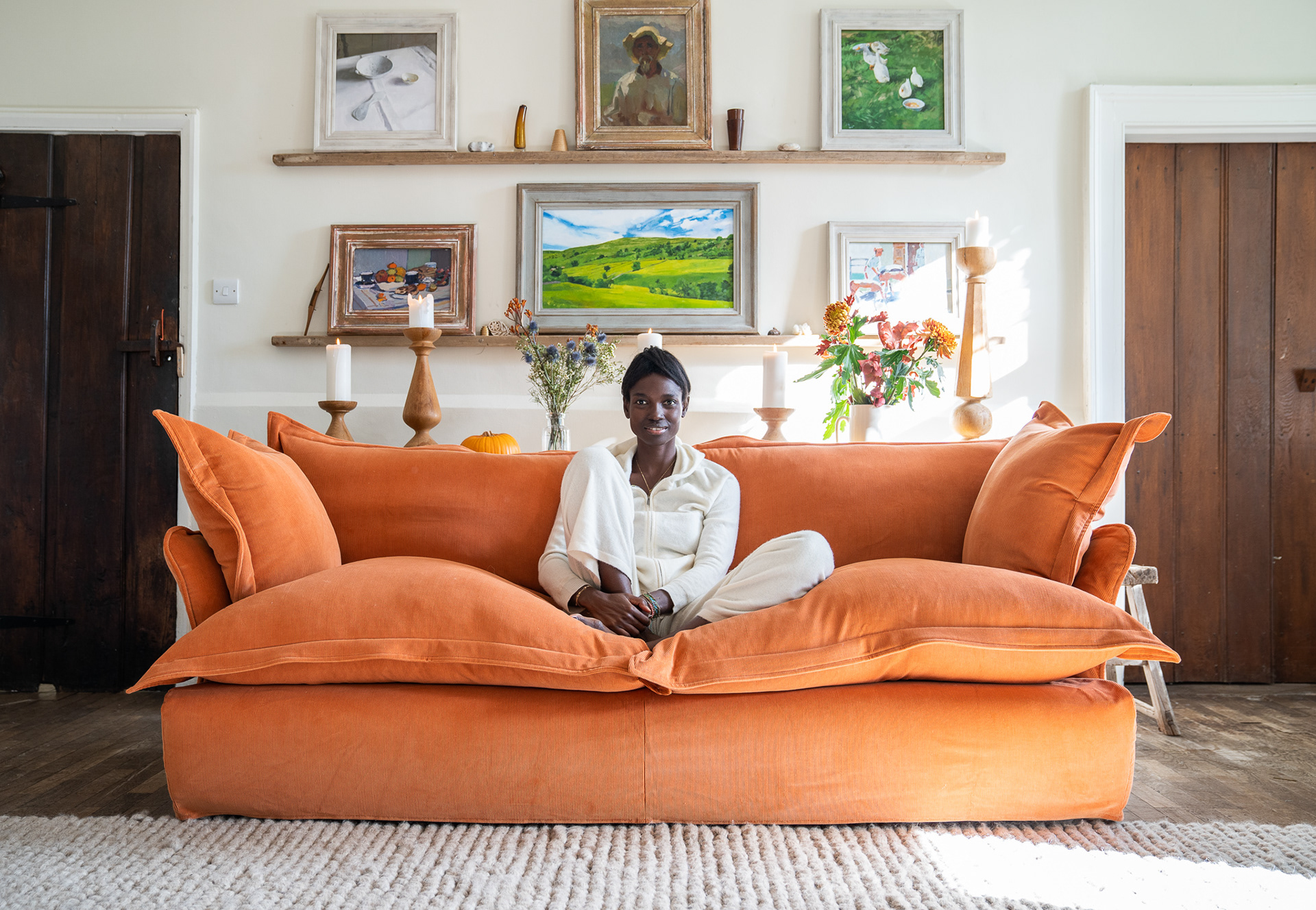 Burnt Orange Corduroy - Song Pillow Edge Sofa