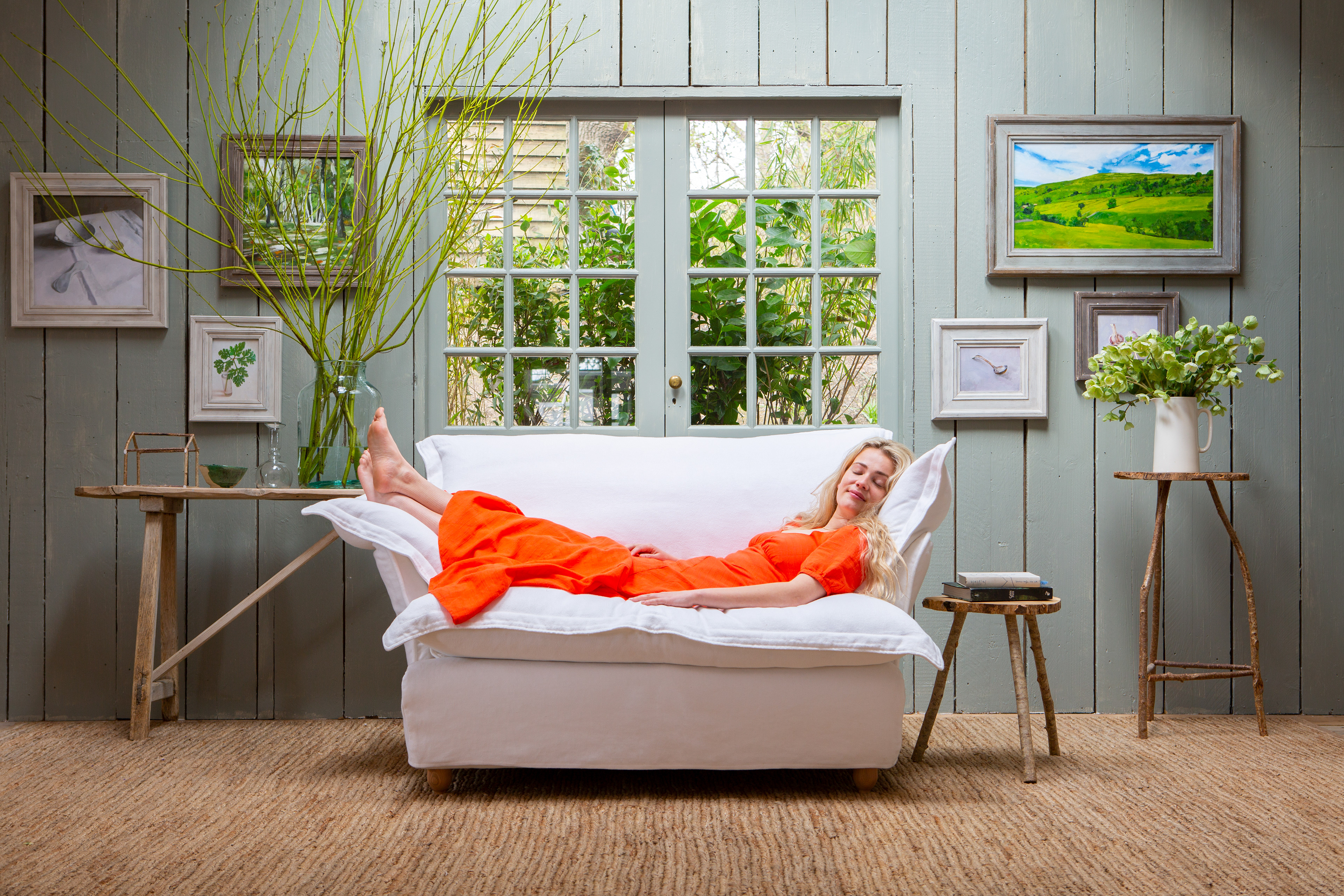 Selenite 100% Linen - Song Pillow Edge Love Seat