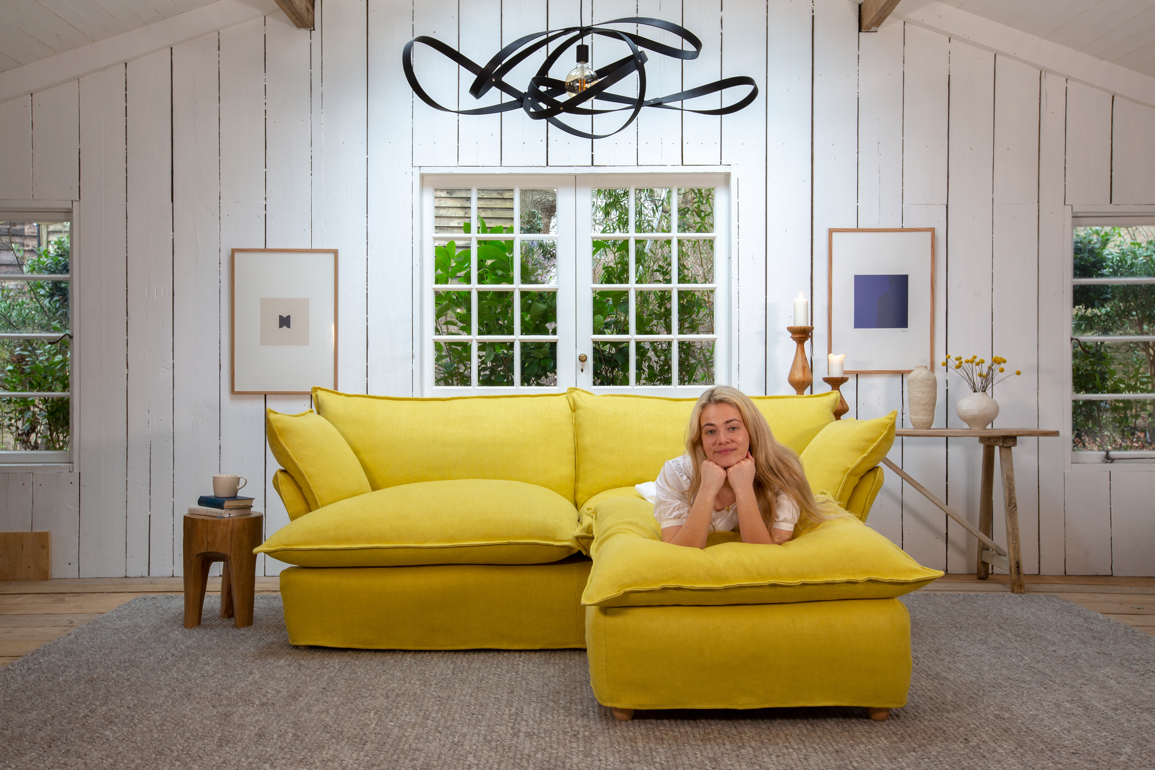 Citrine 100% Linen - Song Short Pillow Edge Sofa & Footstool