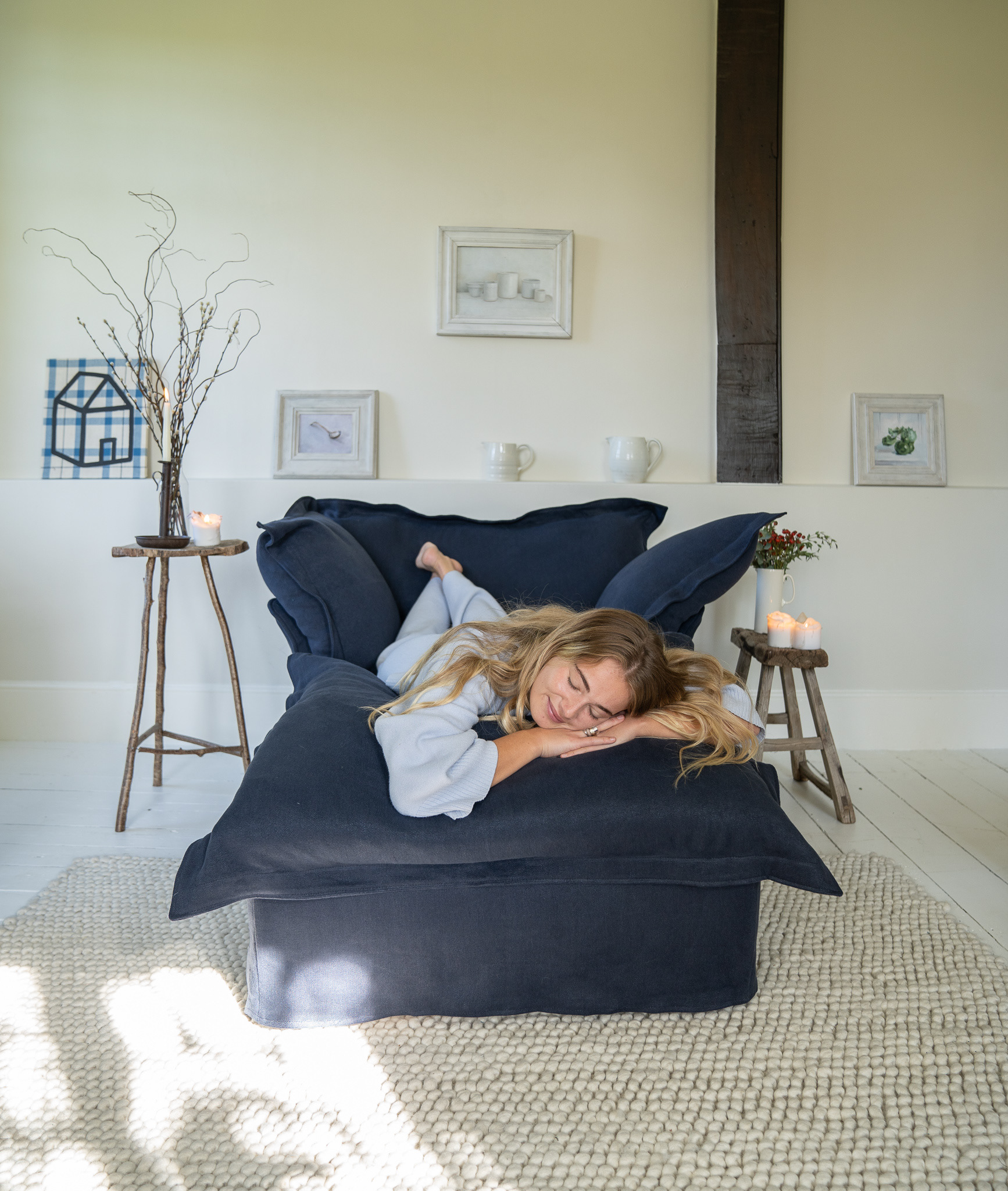 Obsidian 100% Linen - Song Pillow Edge Armchair & Footstool