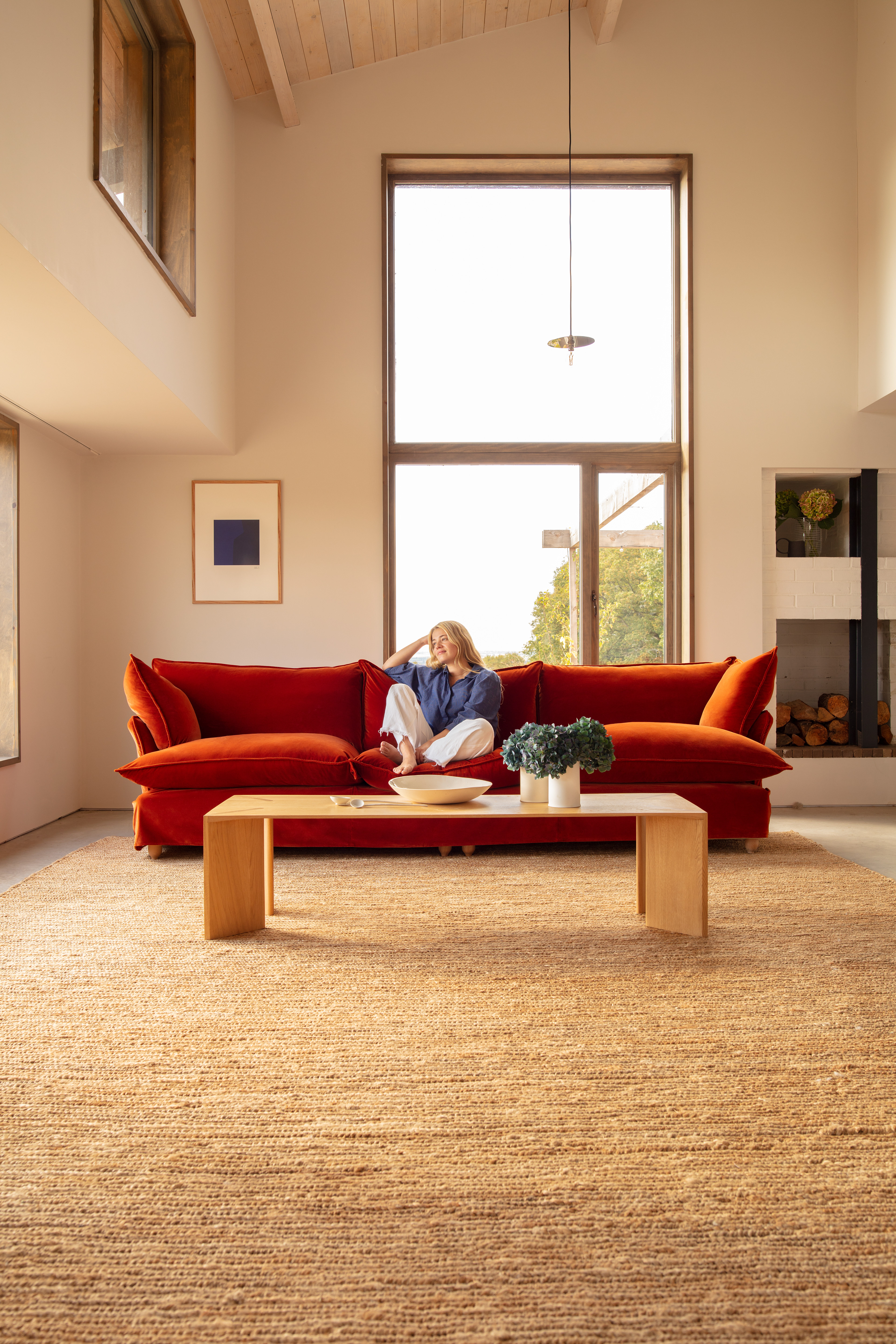 Paprika Velvet - Song Short Pillow Edge Large Sofa