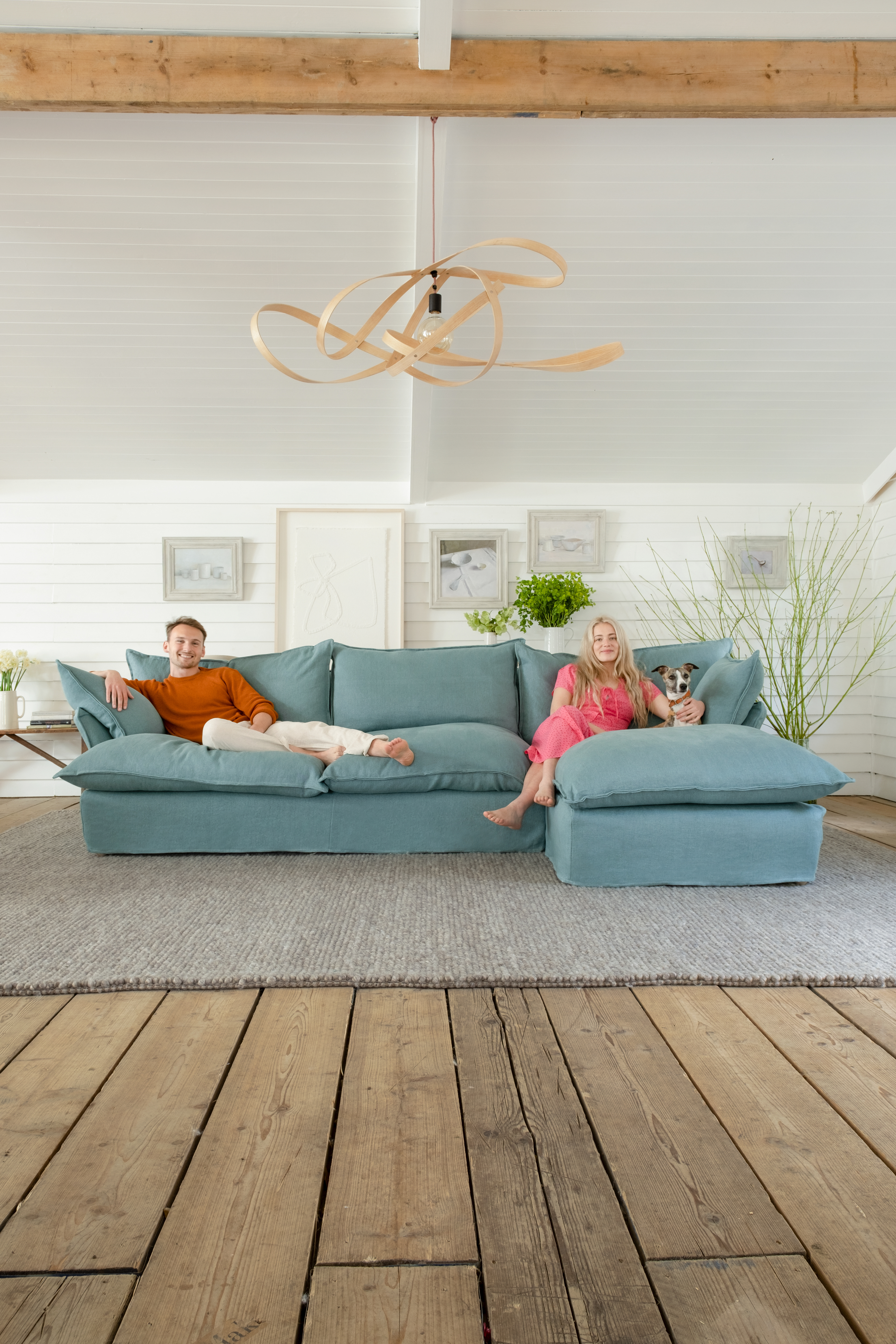 Amazonite 100% Linen - Song Short Pillow Edge Large Chaise Sofa