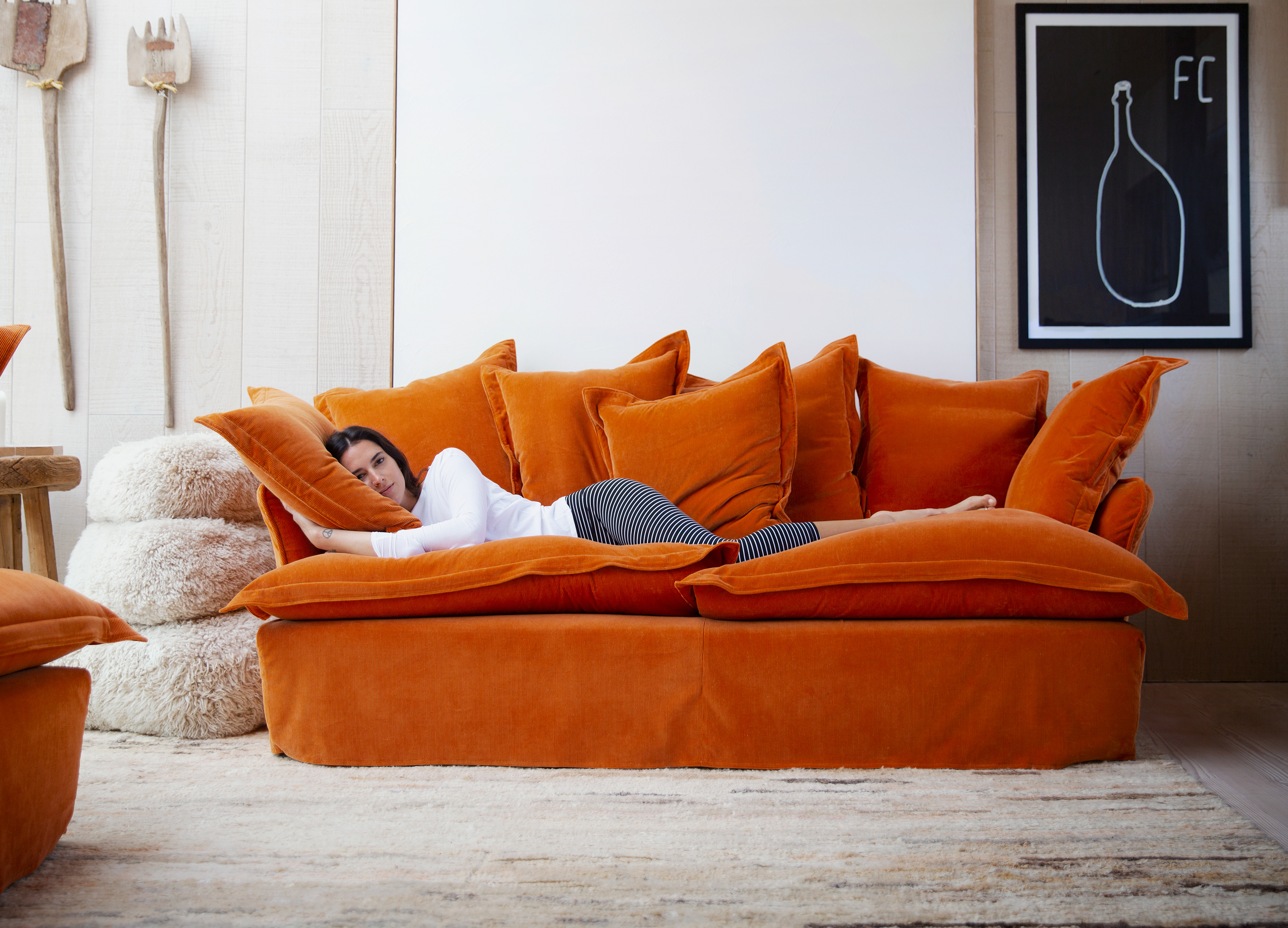 Burnt Orange Corduroy - Song Pillow Edge Sofa