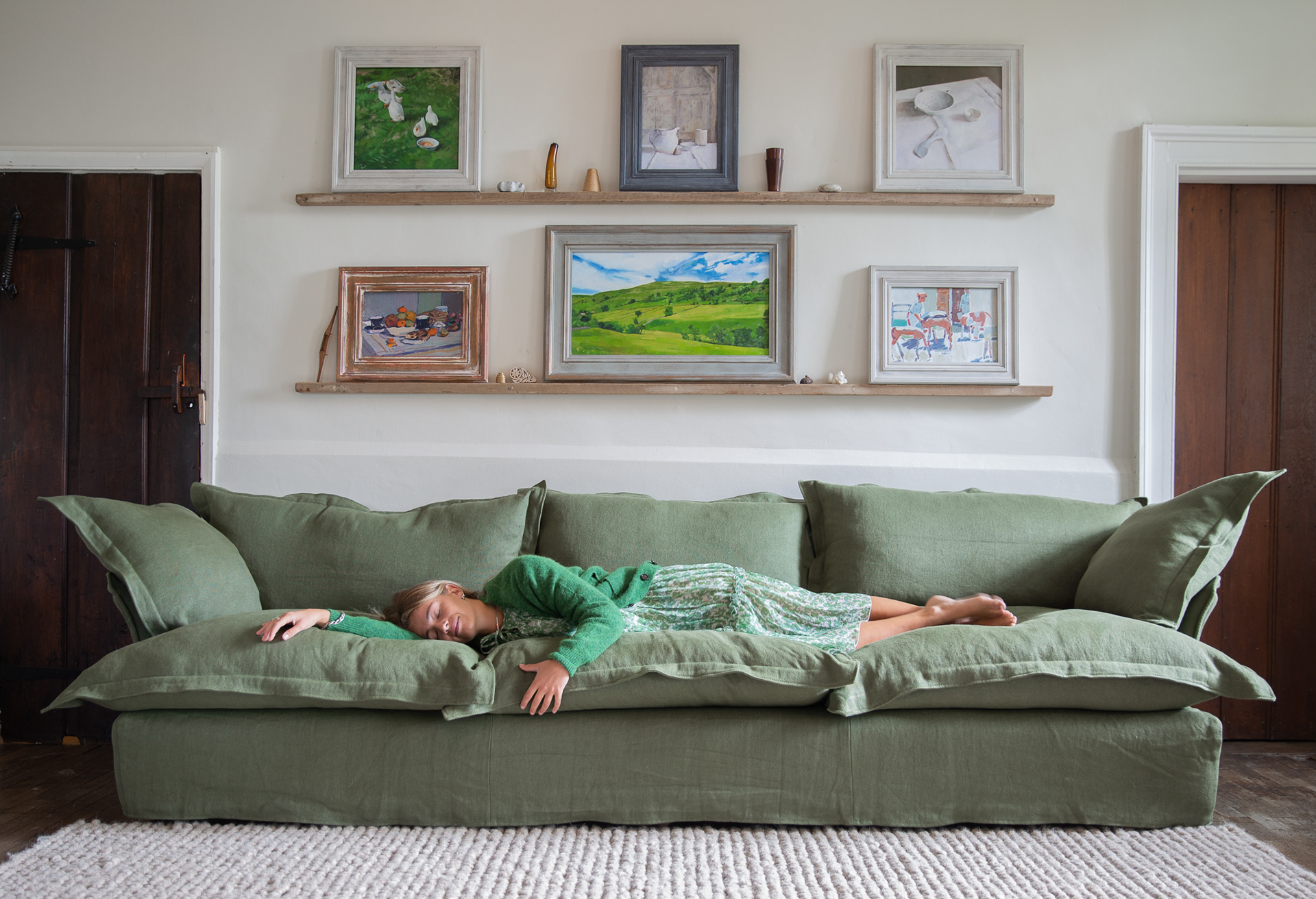 Malachite 100% Linen - Song Pillow Edge Large Sofa