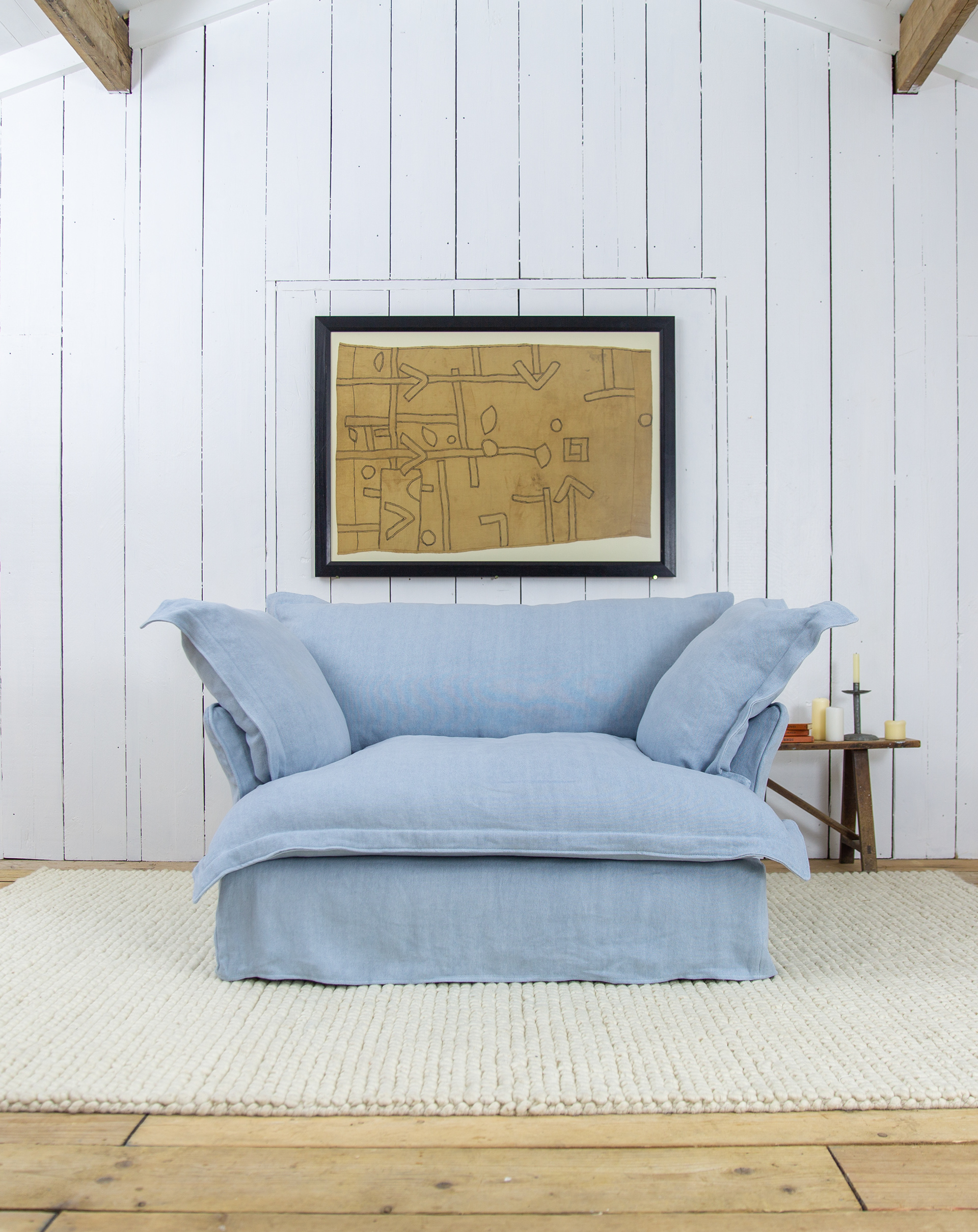 Aquamarine 100% Linen - Song Pillow Edge Love Seat