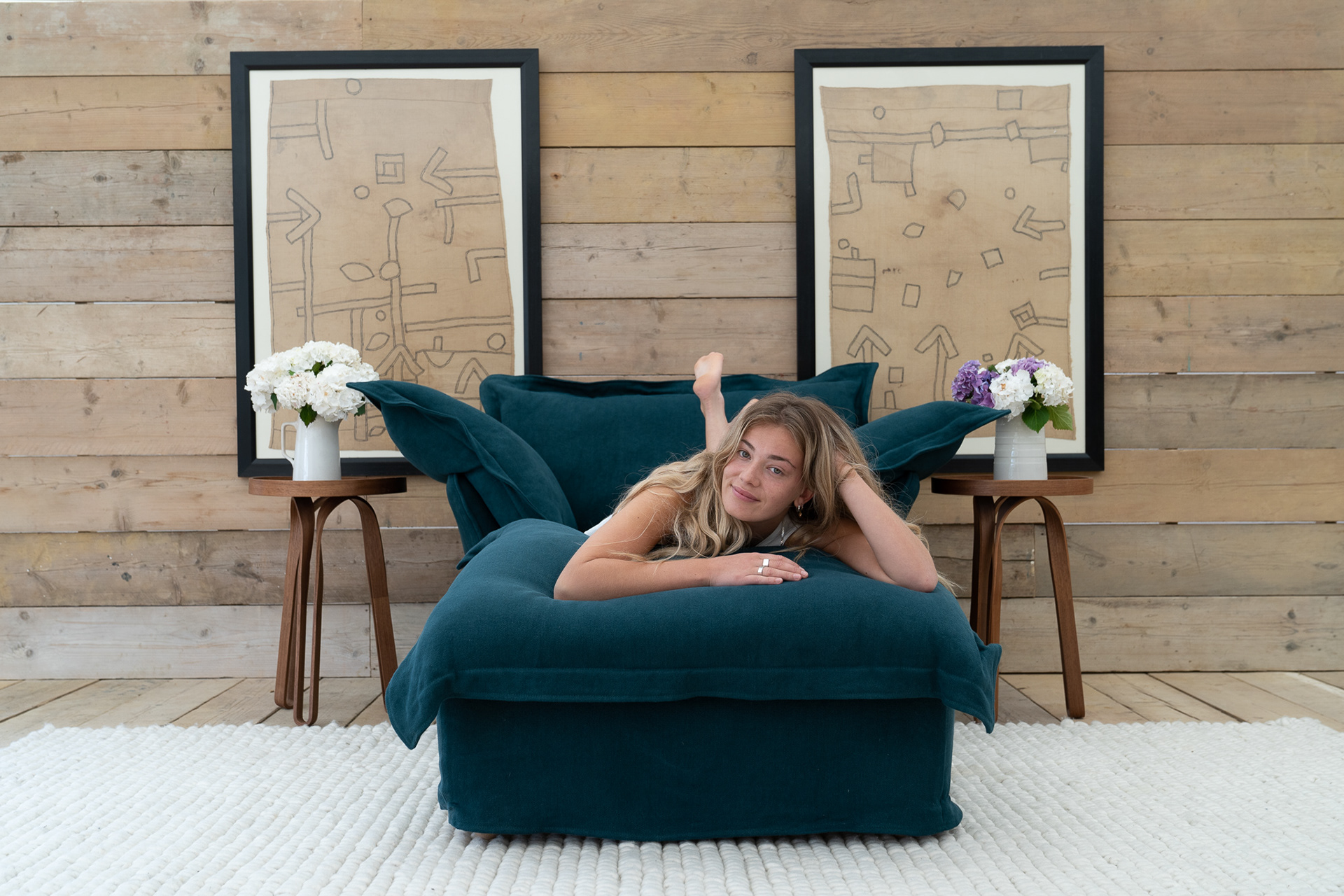 Topaz 100% Linen - Song Pillow Edge Armchair & Footstool