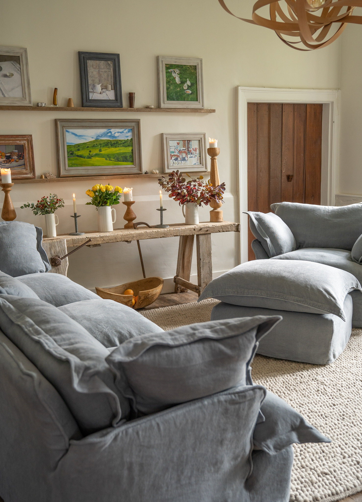 Granite 100% Linen - Song Pillow Edge Large Sofa