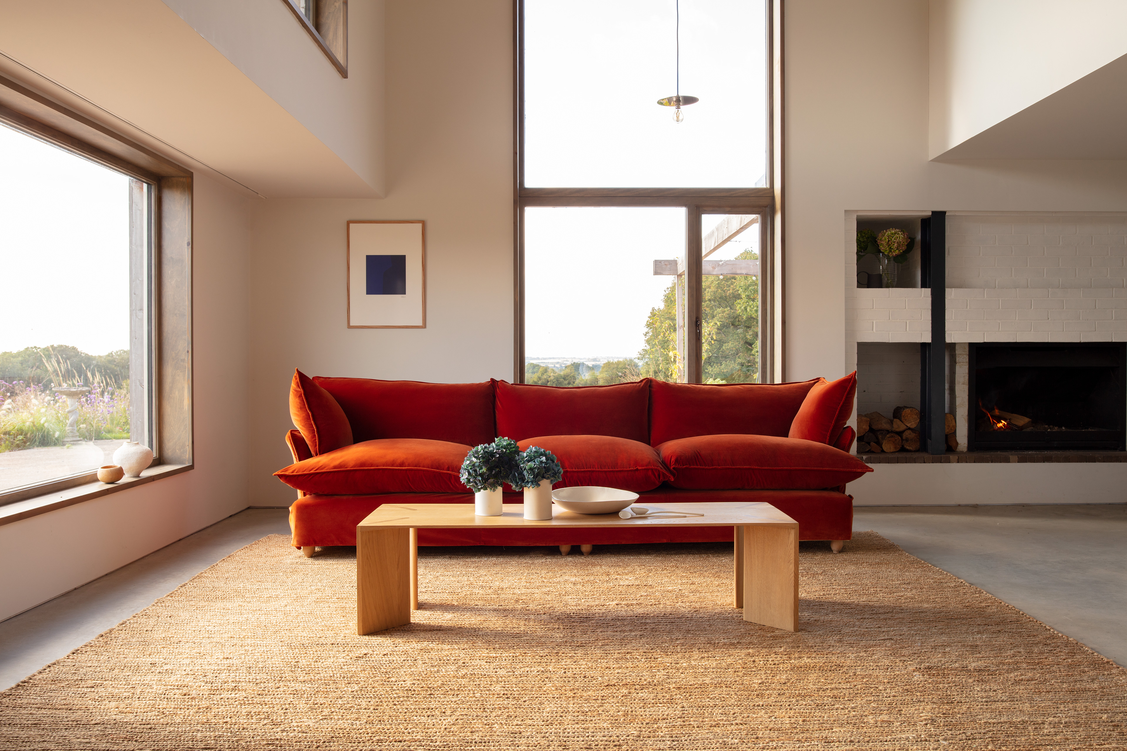 Paprika Velvet - Song Short Pillow Edge Large Sofa