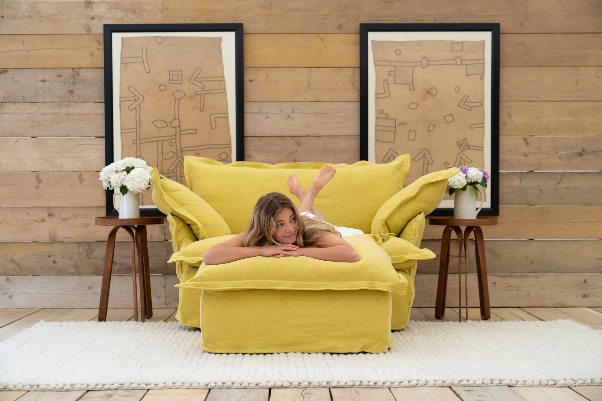 Citrine 100% Linen - Song Pillow Edge Love Seat