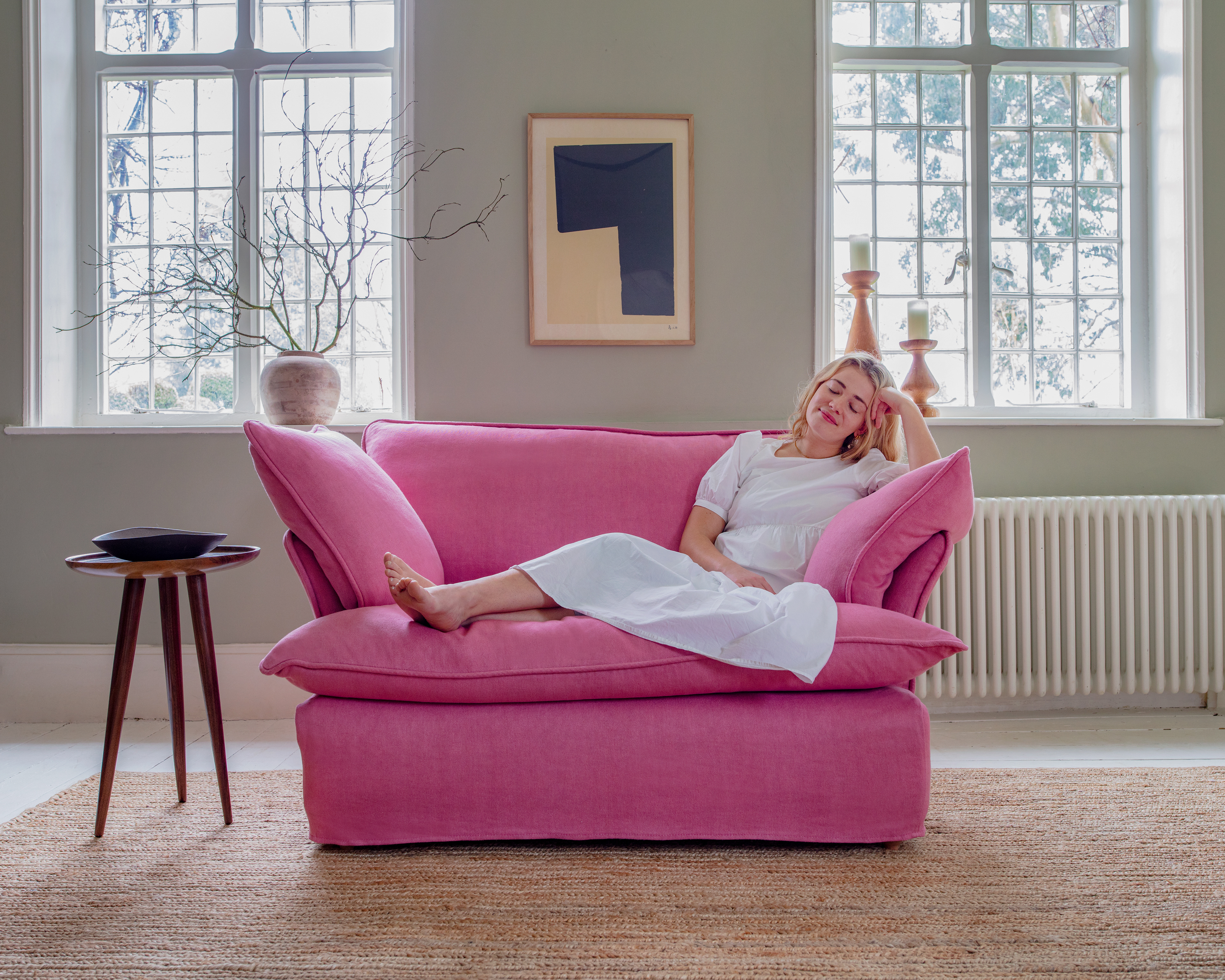 Rose Quartz 100% Linen - Marnie Piped Love Seat