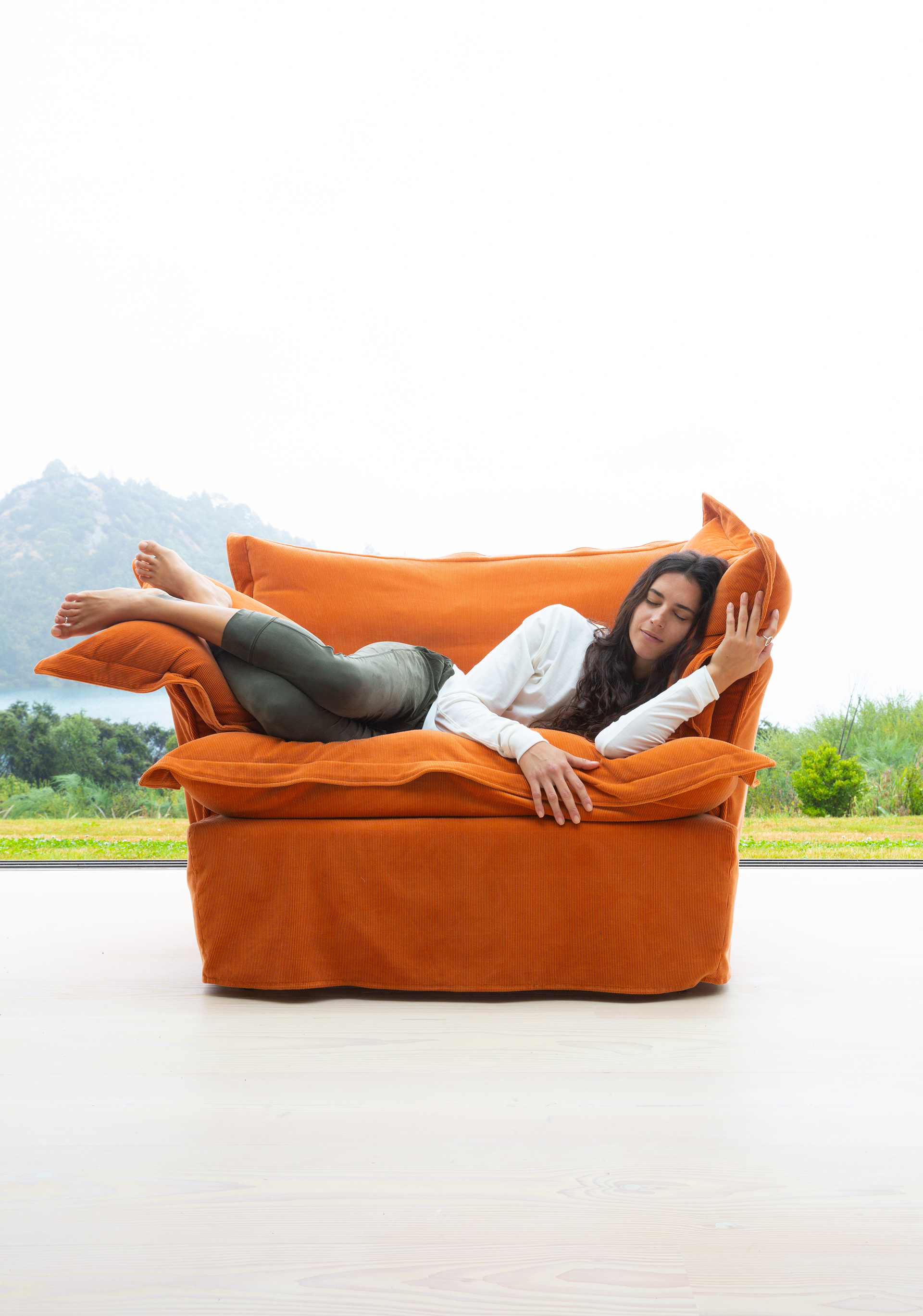 Burnt Orange Corduroy - Song Pillow Edge Armchair