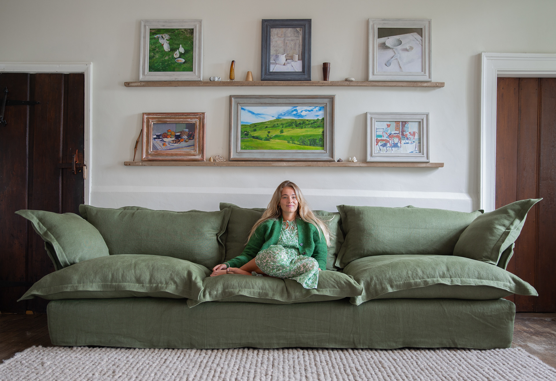 Malachite 100% Linen - Song Pillow Edge Large Sofa