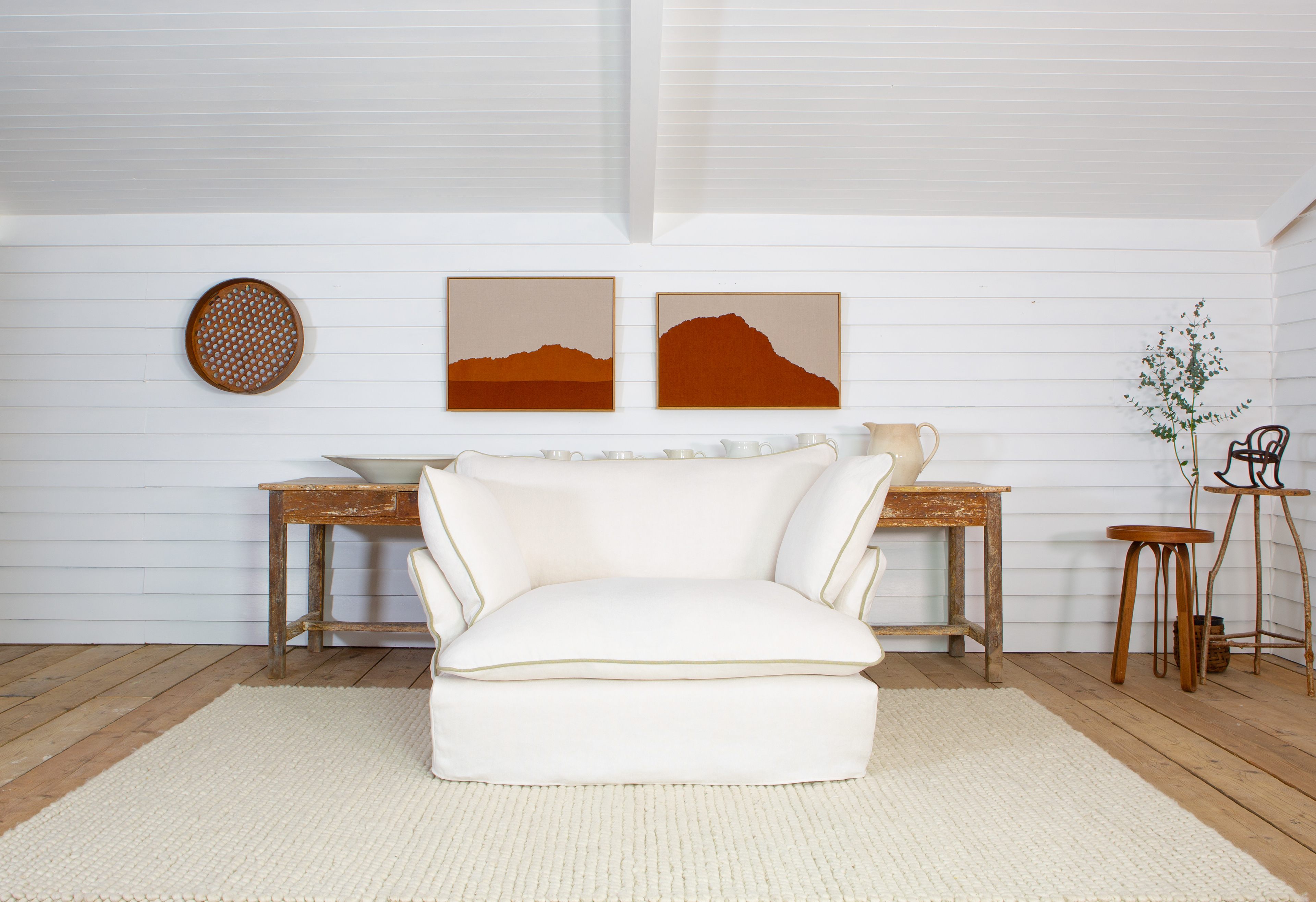 Moonstone/Jasper 100% Linen - Marnie Contrast Piped Love Seat