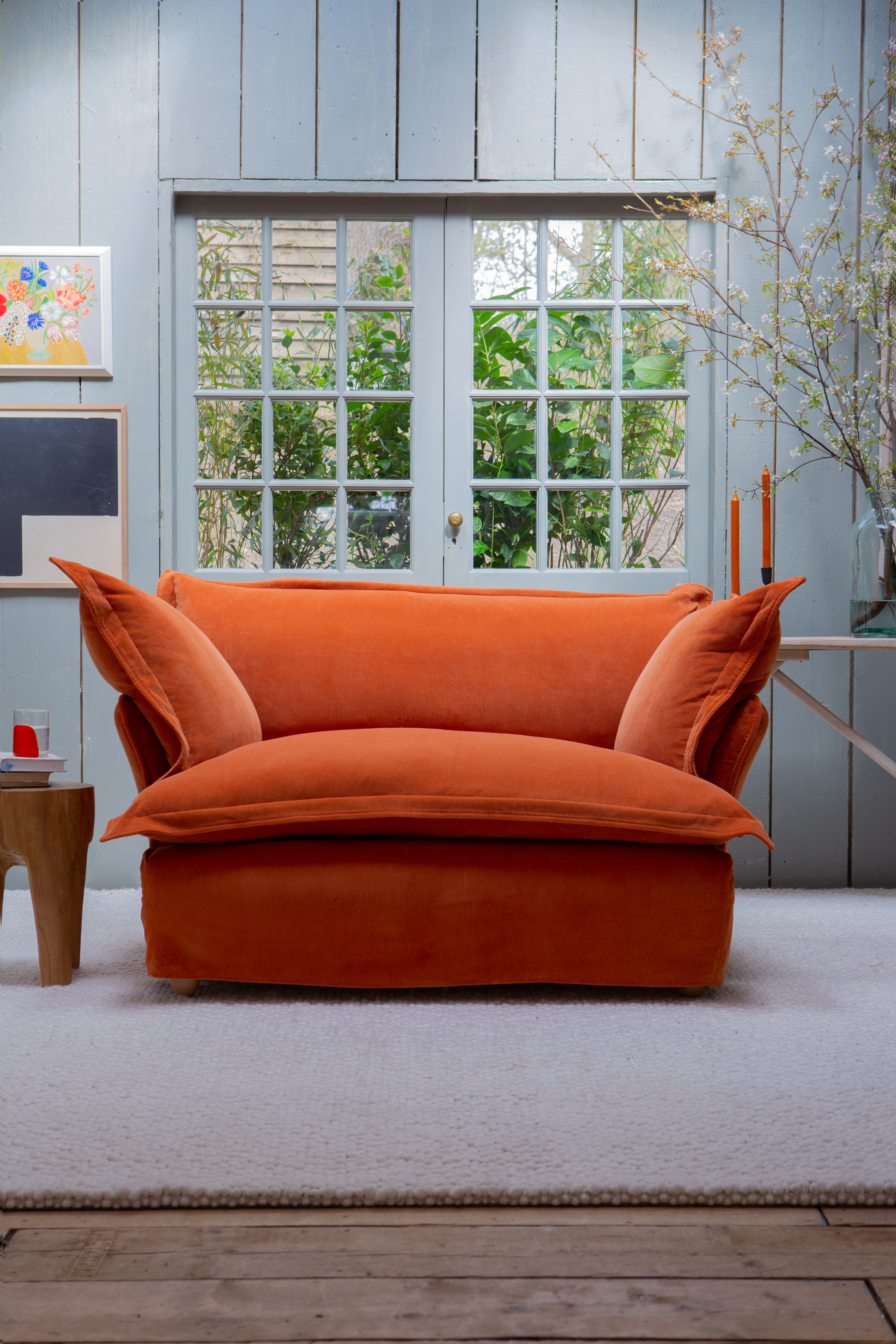 Burnt Orange Corduroy - Song Pillow Edge Love Seat