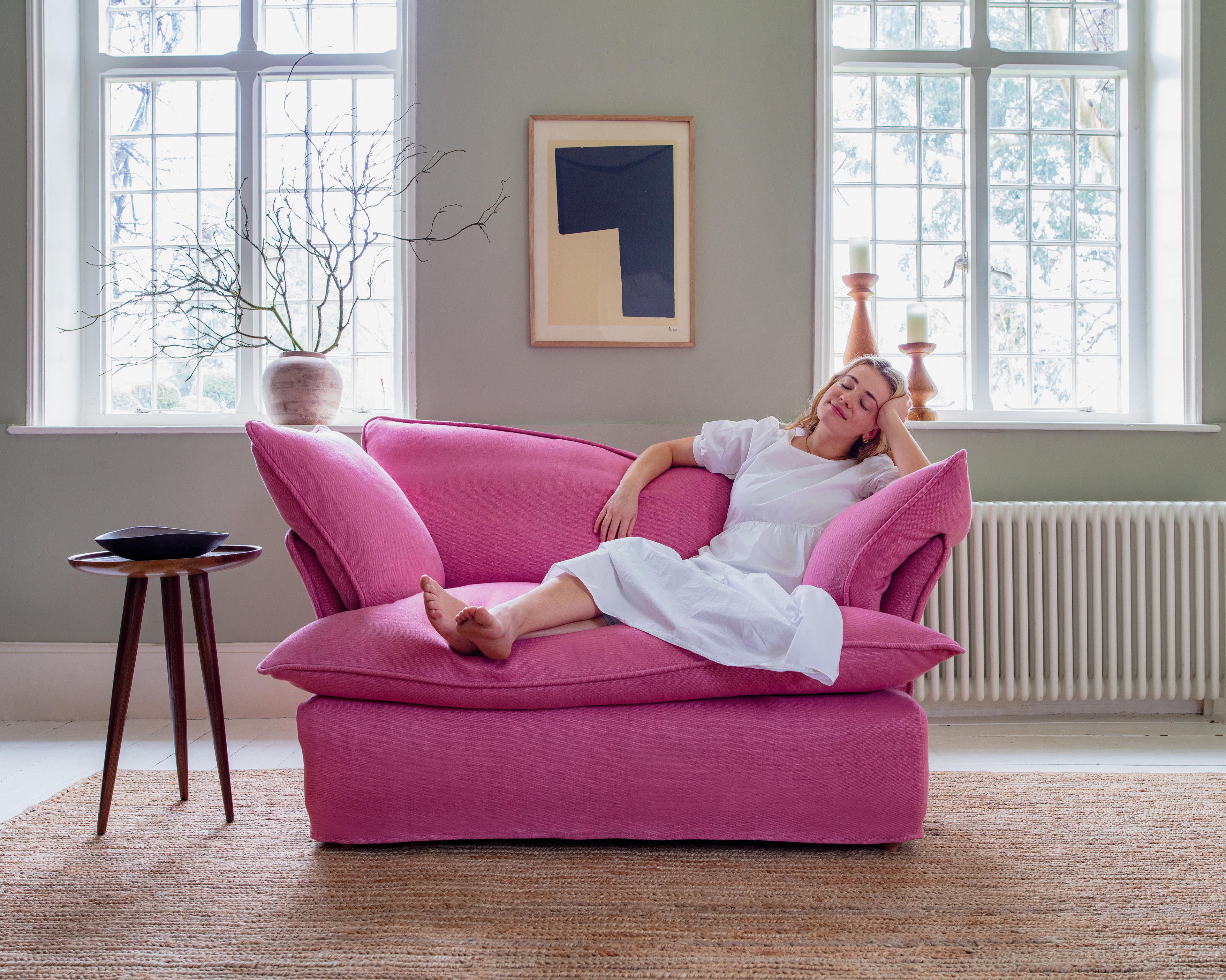 Rose Quartz 100% Linen - Marnie Piped Love Seat