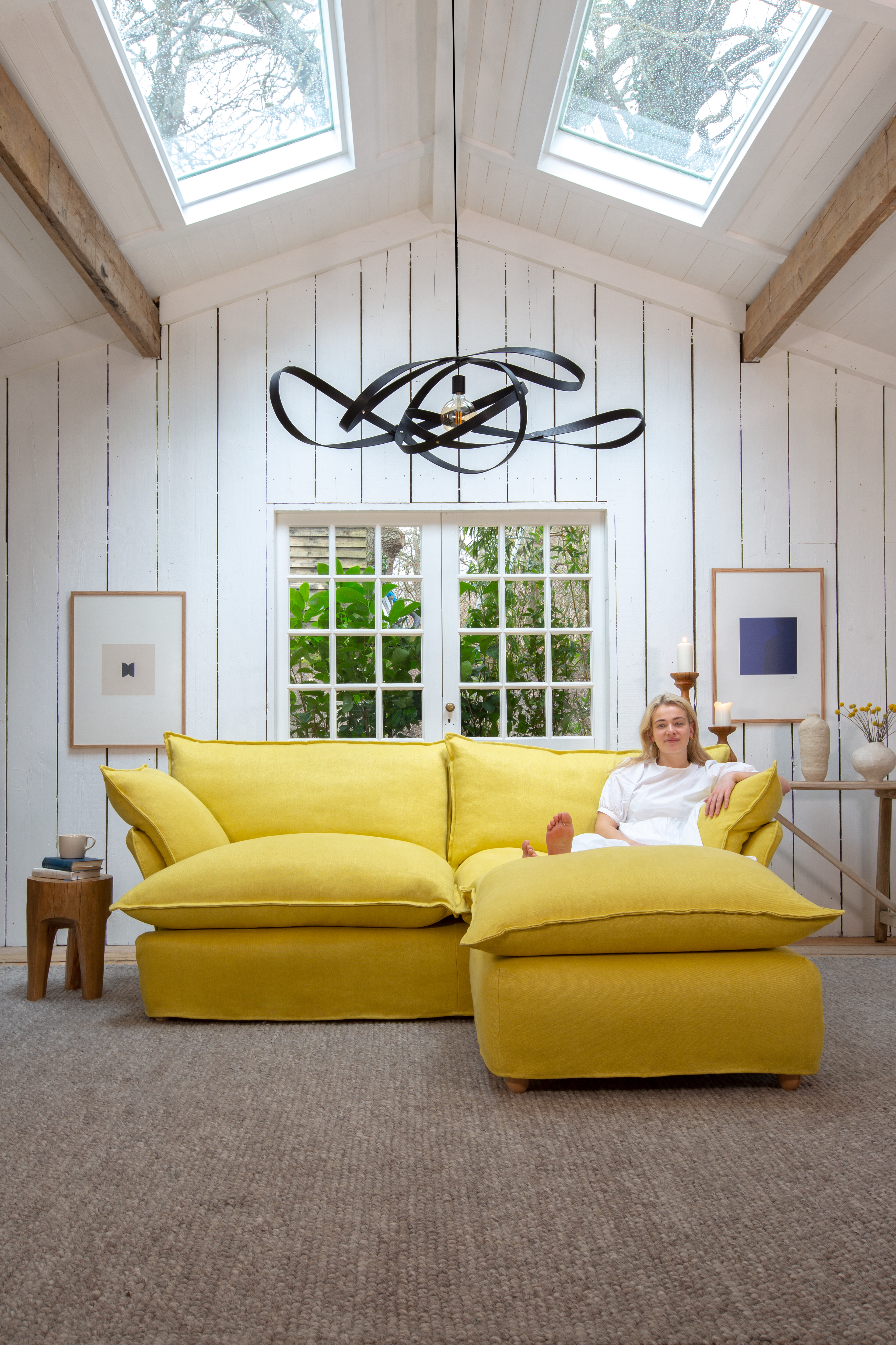 Citrine 100% Linen - Song Short Pillow Edge Sofa & Footstool