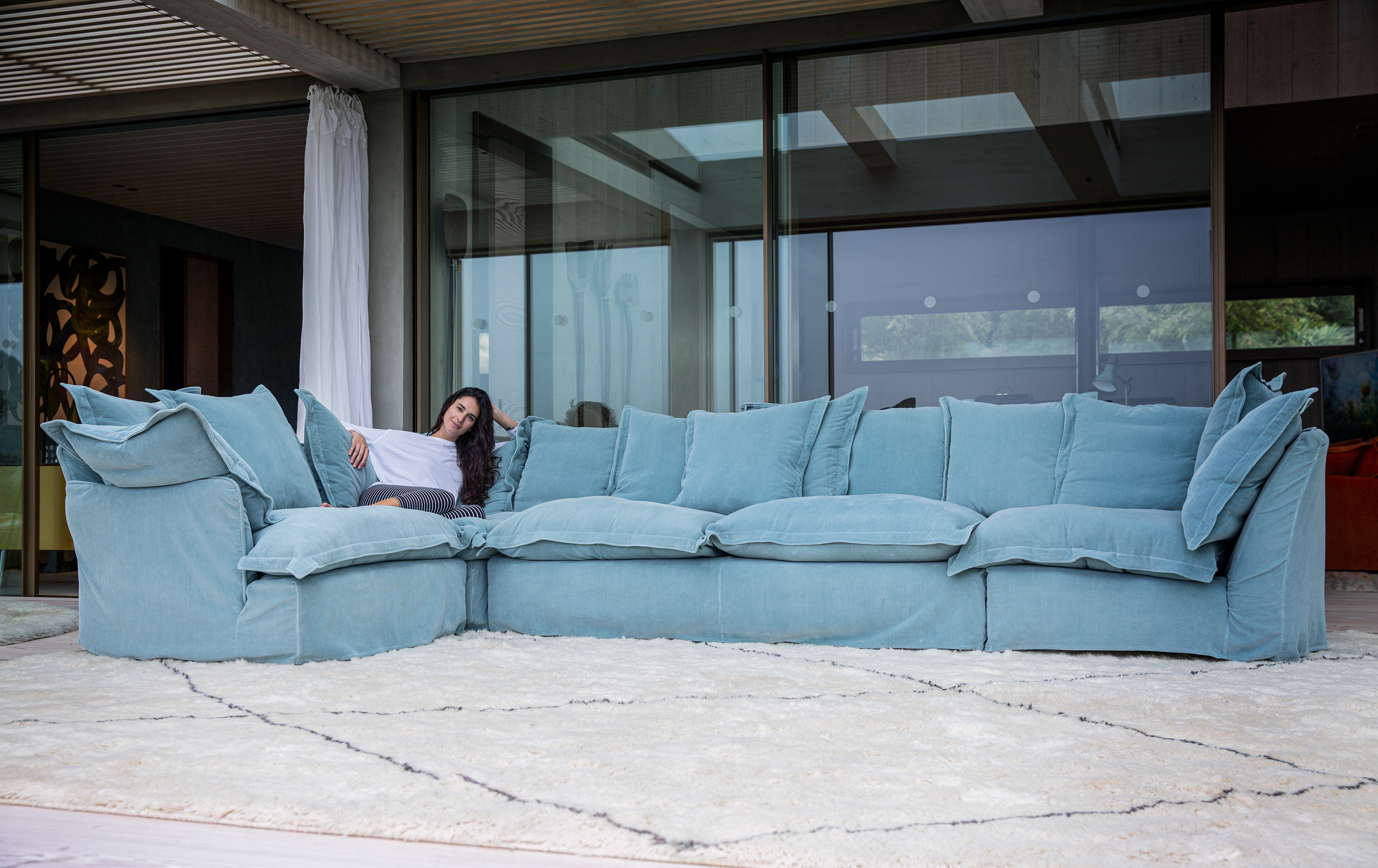 Pigeon Corduroy - Song Pillow Edge Bespoke 2x4 Corner Sofa