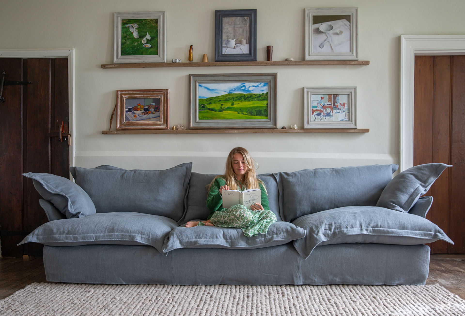 Granite 100% Linen - Song Pillow Edge Large Sofa