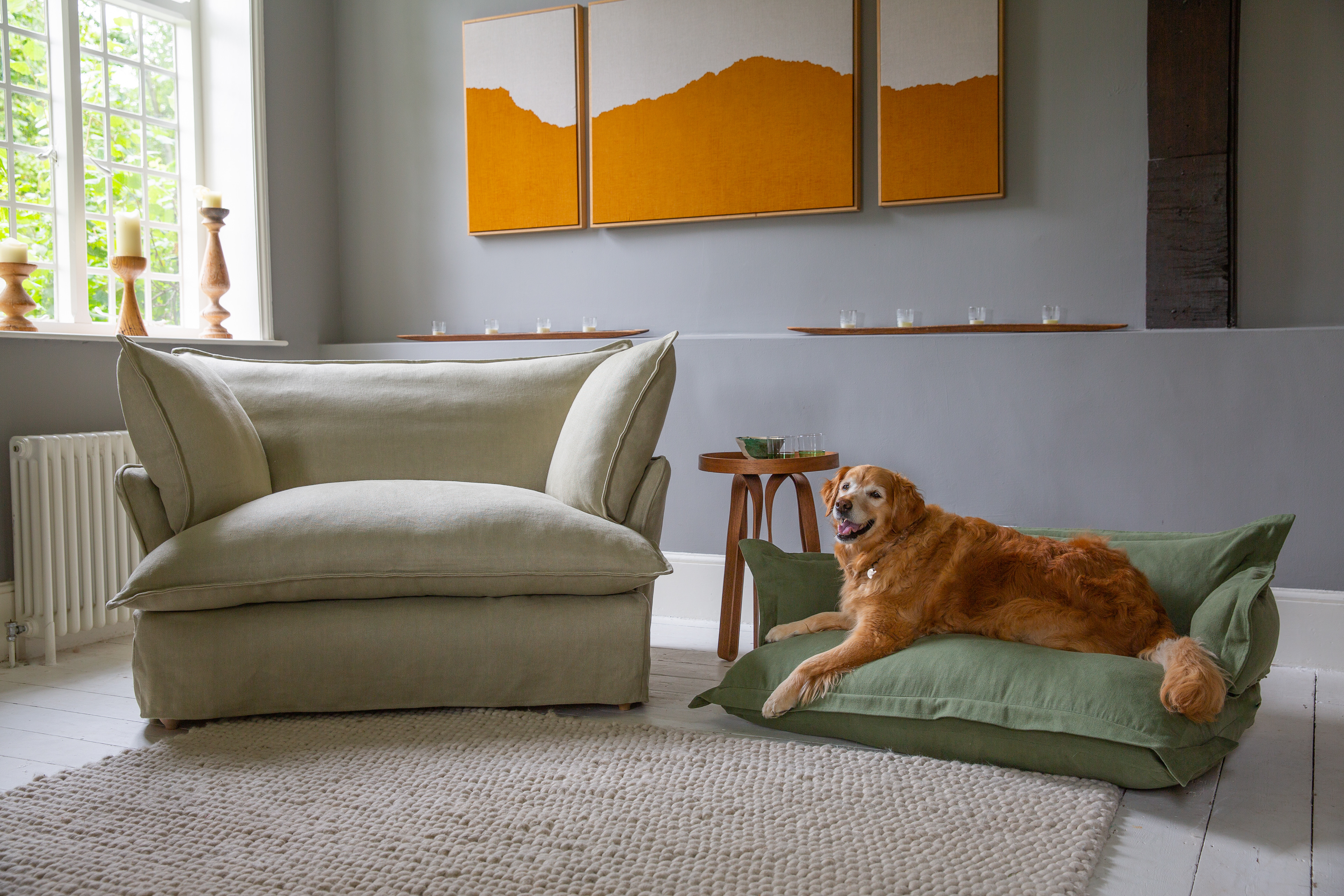 Meadow Green Brushed Cotton - Song Pillow Edge Large Dog Bed (Coming to US & Aus in 2022)