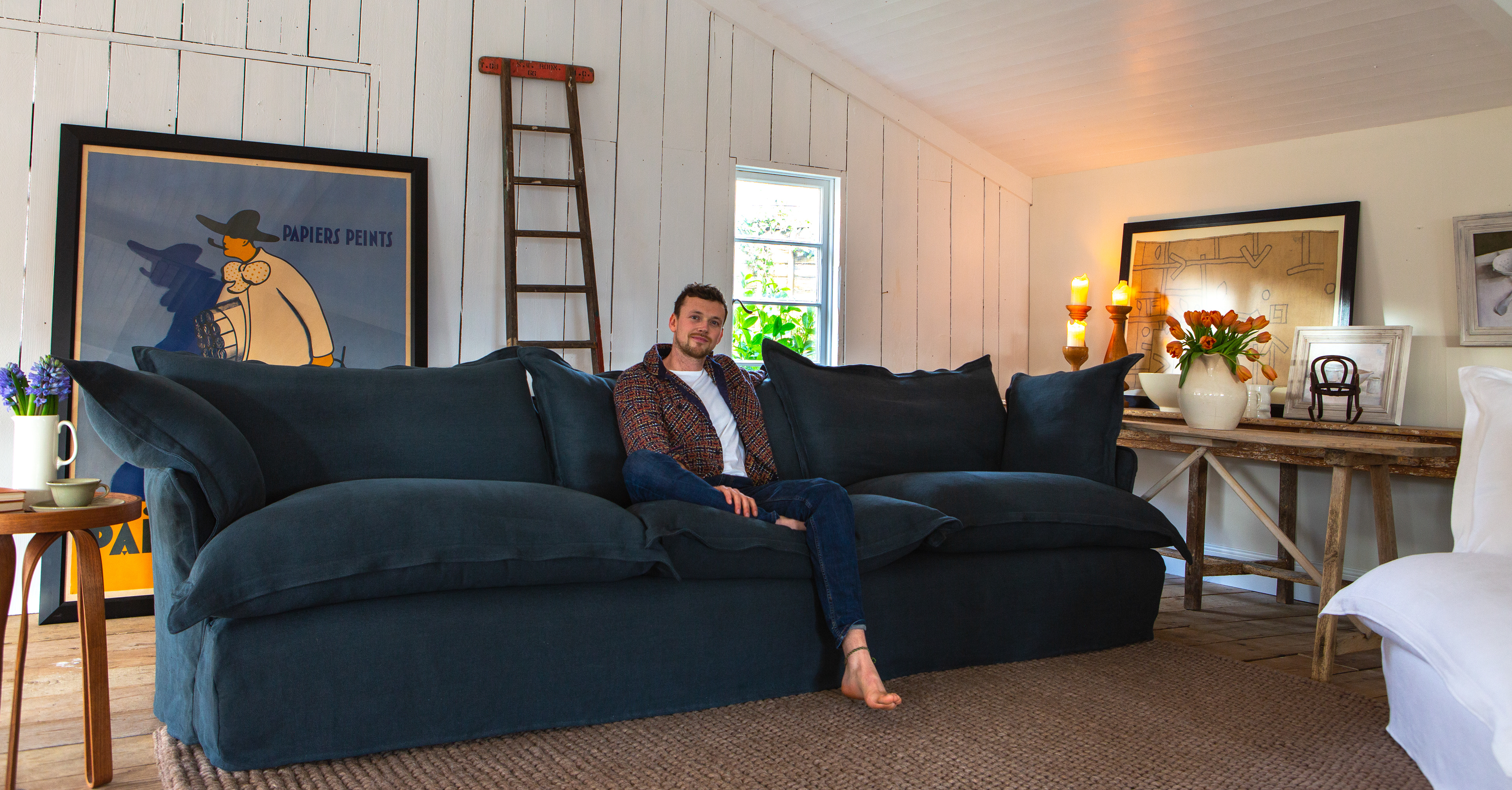 Hawk's Eye 100% Linen - Song Pillow Edge Large Sofa