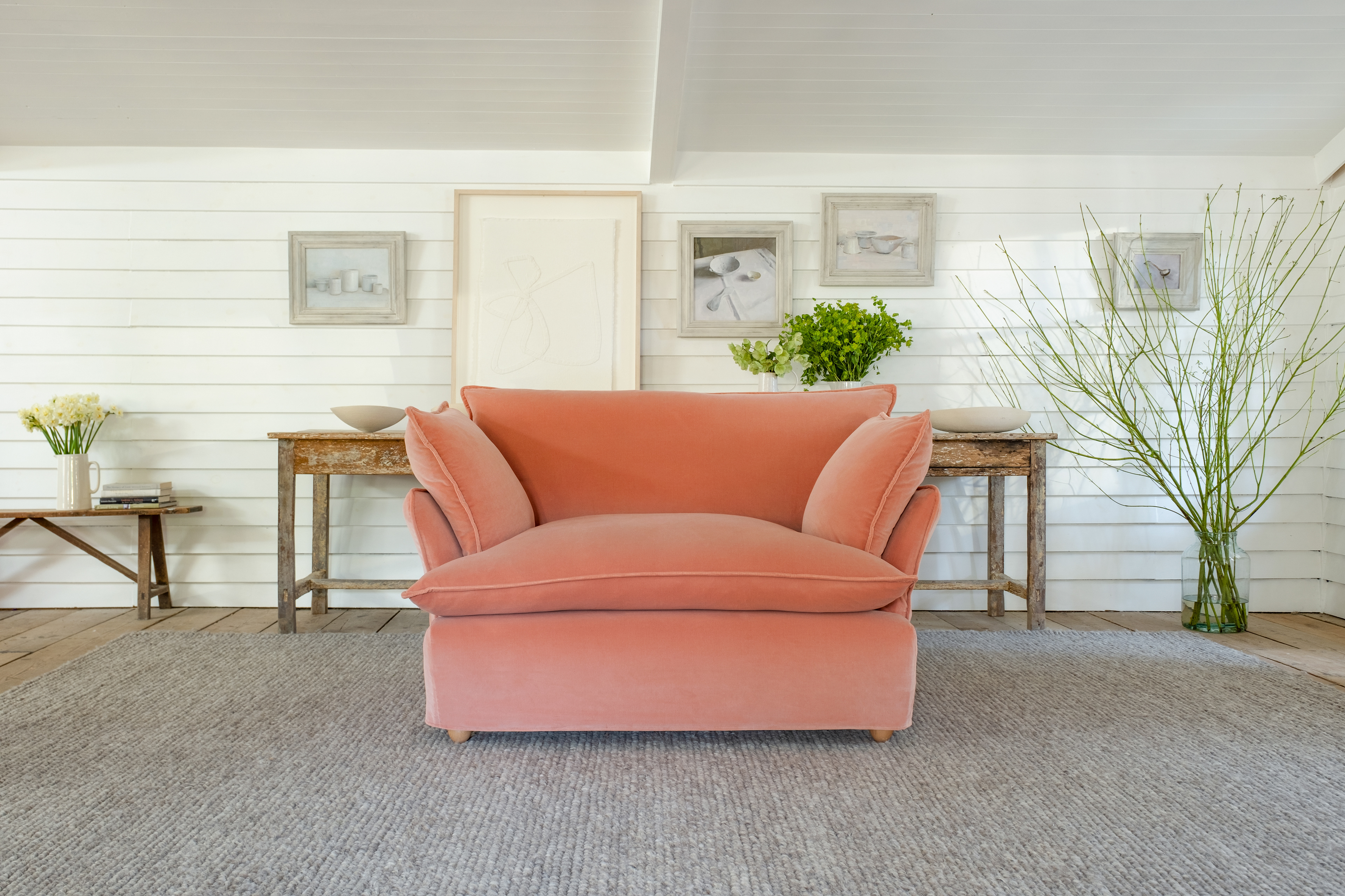 Pink Peppercorn Velvet - Song Short Pillow Edge Love Seat
