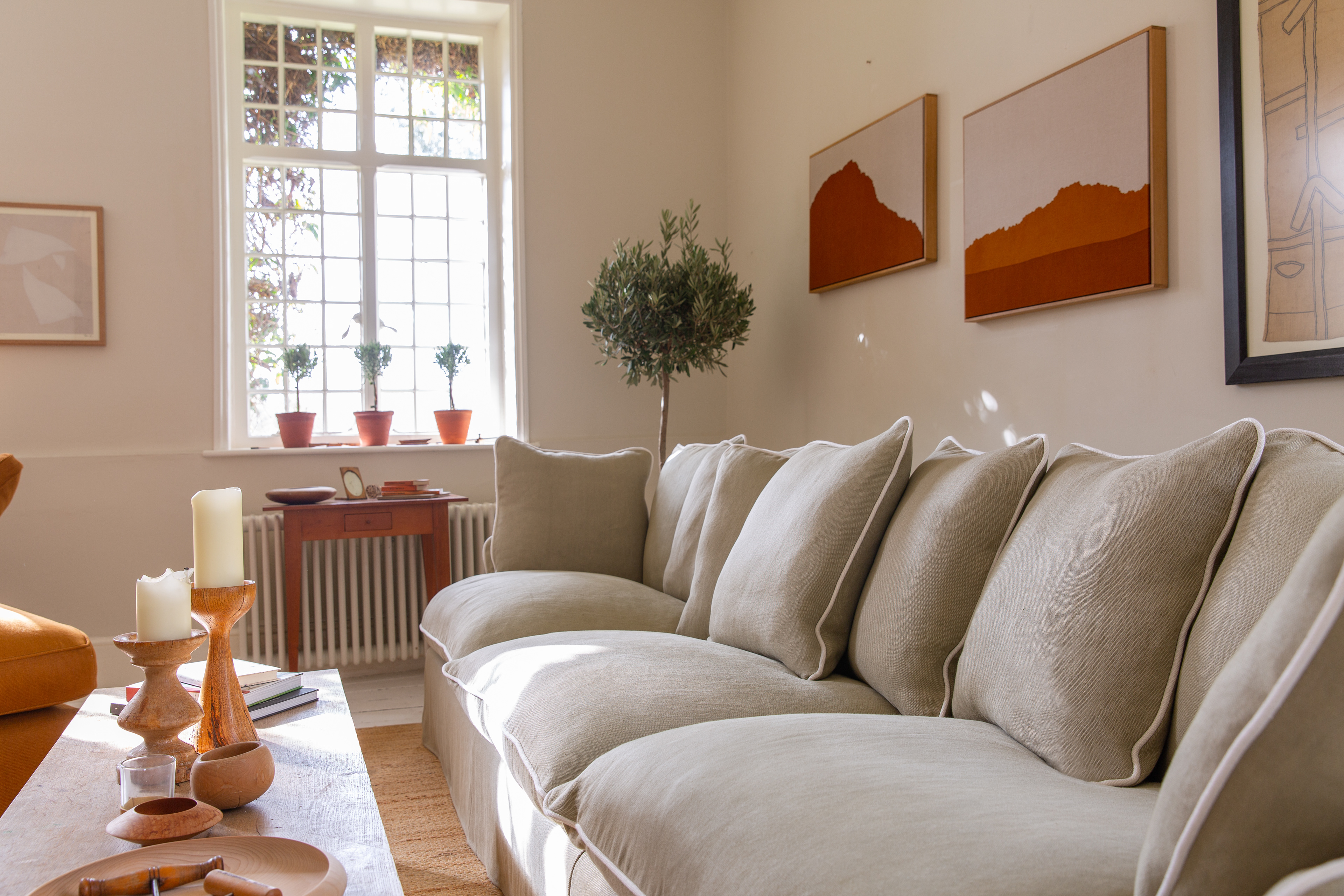 Jasper/Moonstone 100% Linen - Marnie Contrast Piped Large Sofa