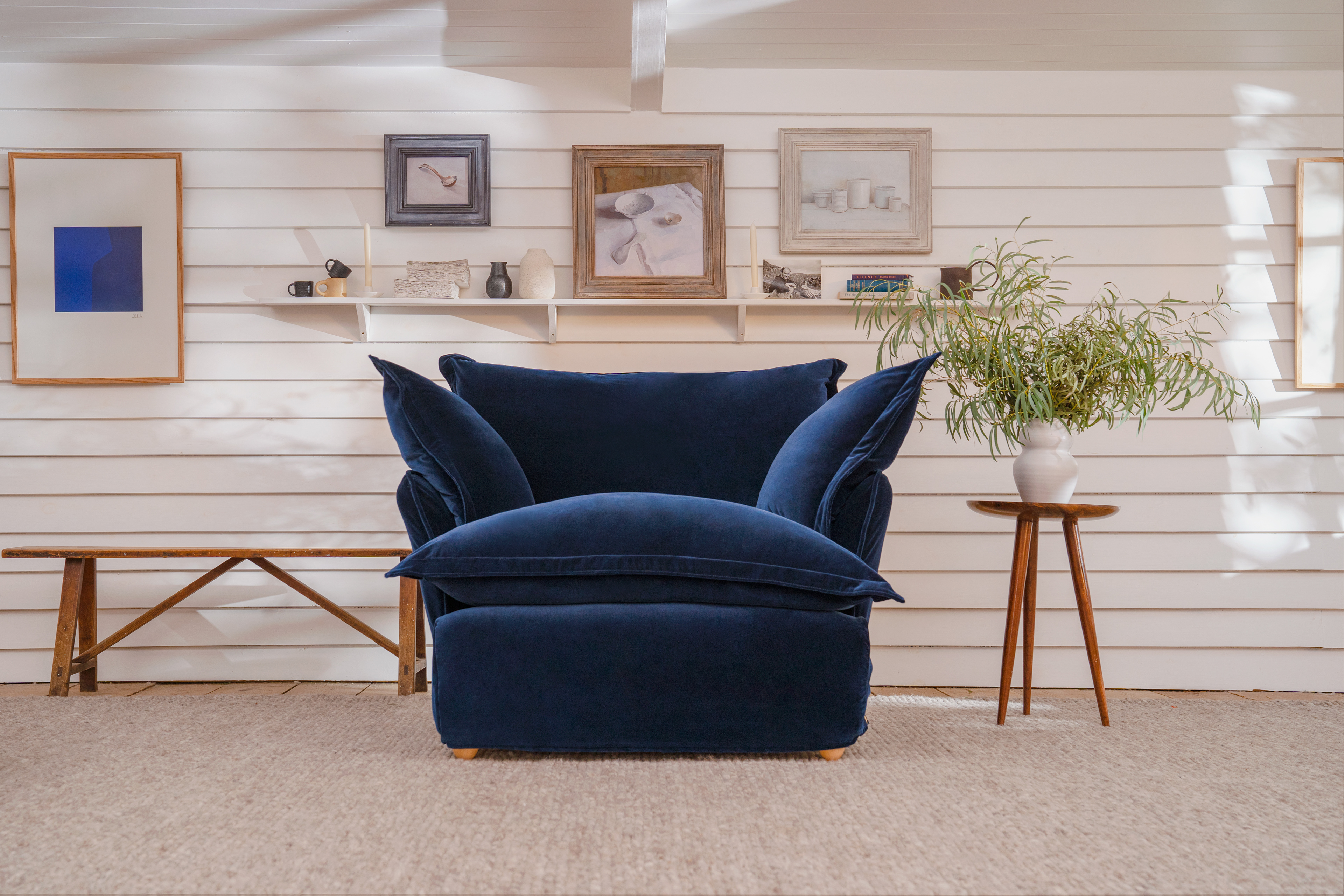 Indigo Spice Velvet - Song Pillow Edge Armchair