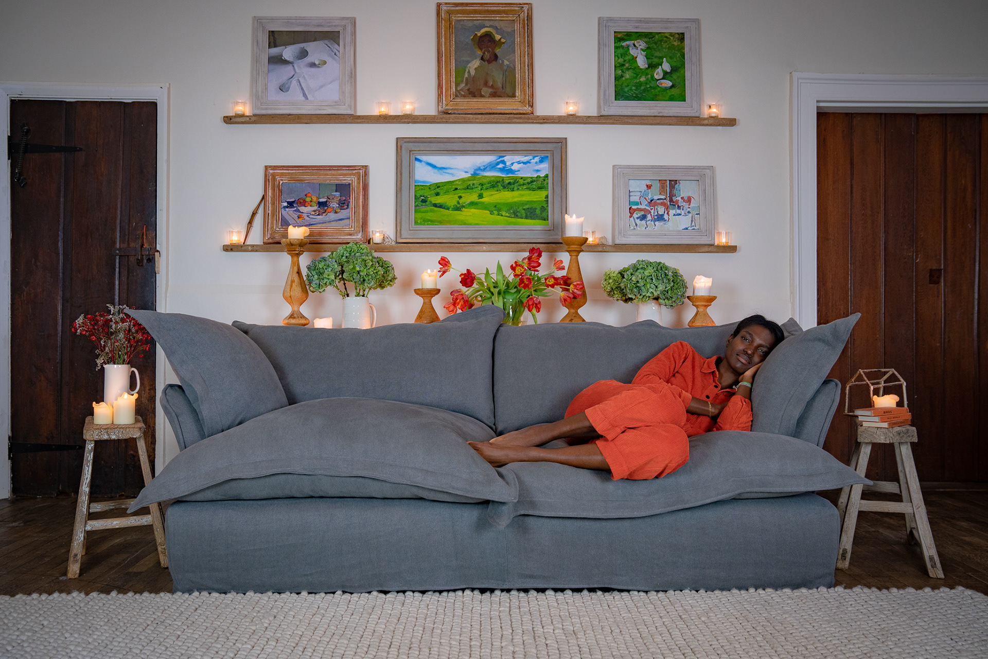 Graphite 100% Linen - Song Pillow Edge Sofa