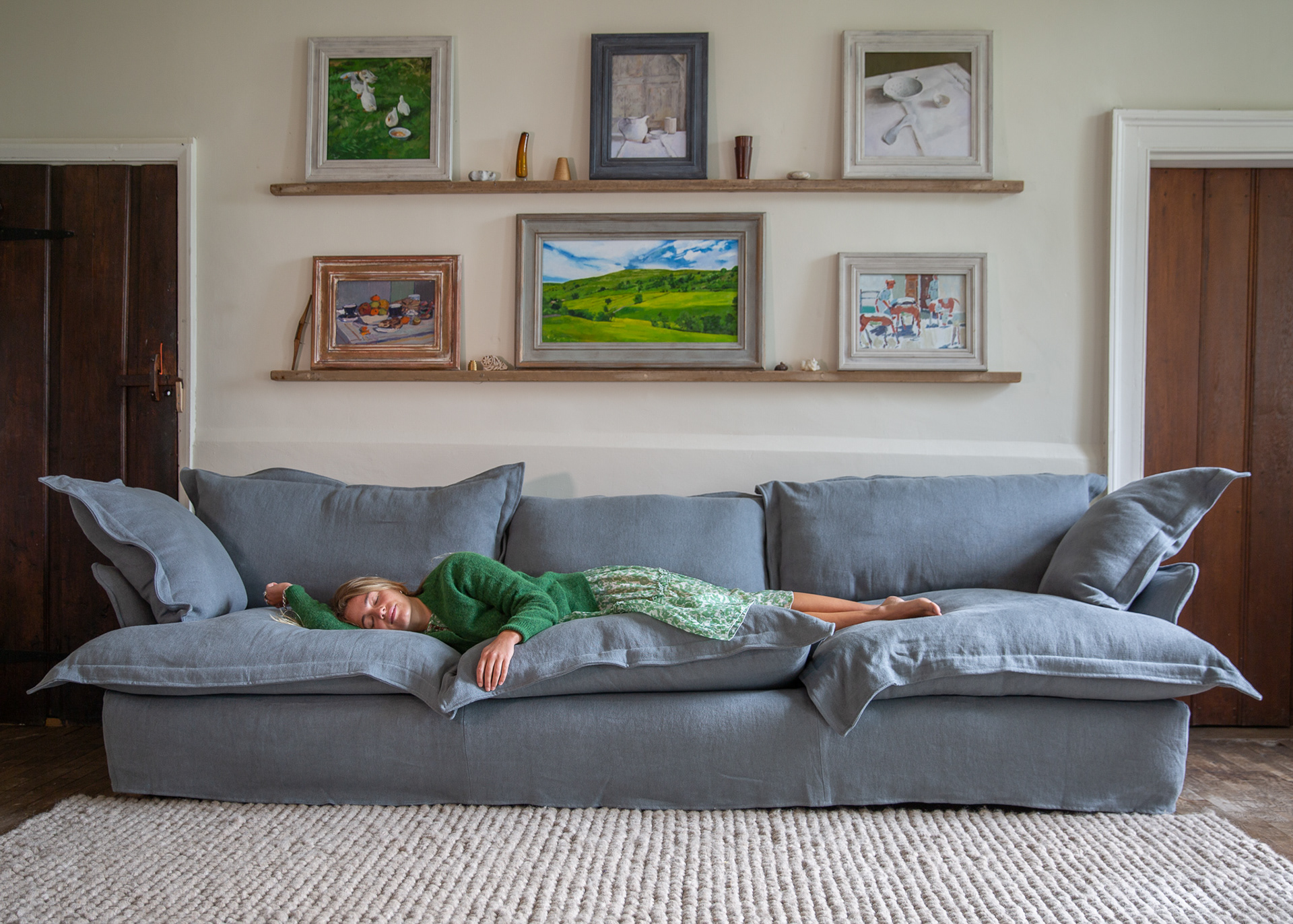 Granite 100% Linen - Song Pillow Edge Large Sofa