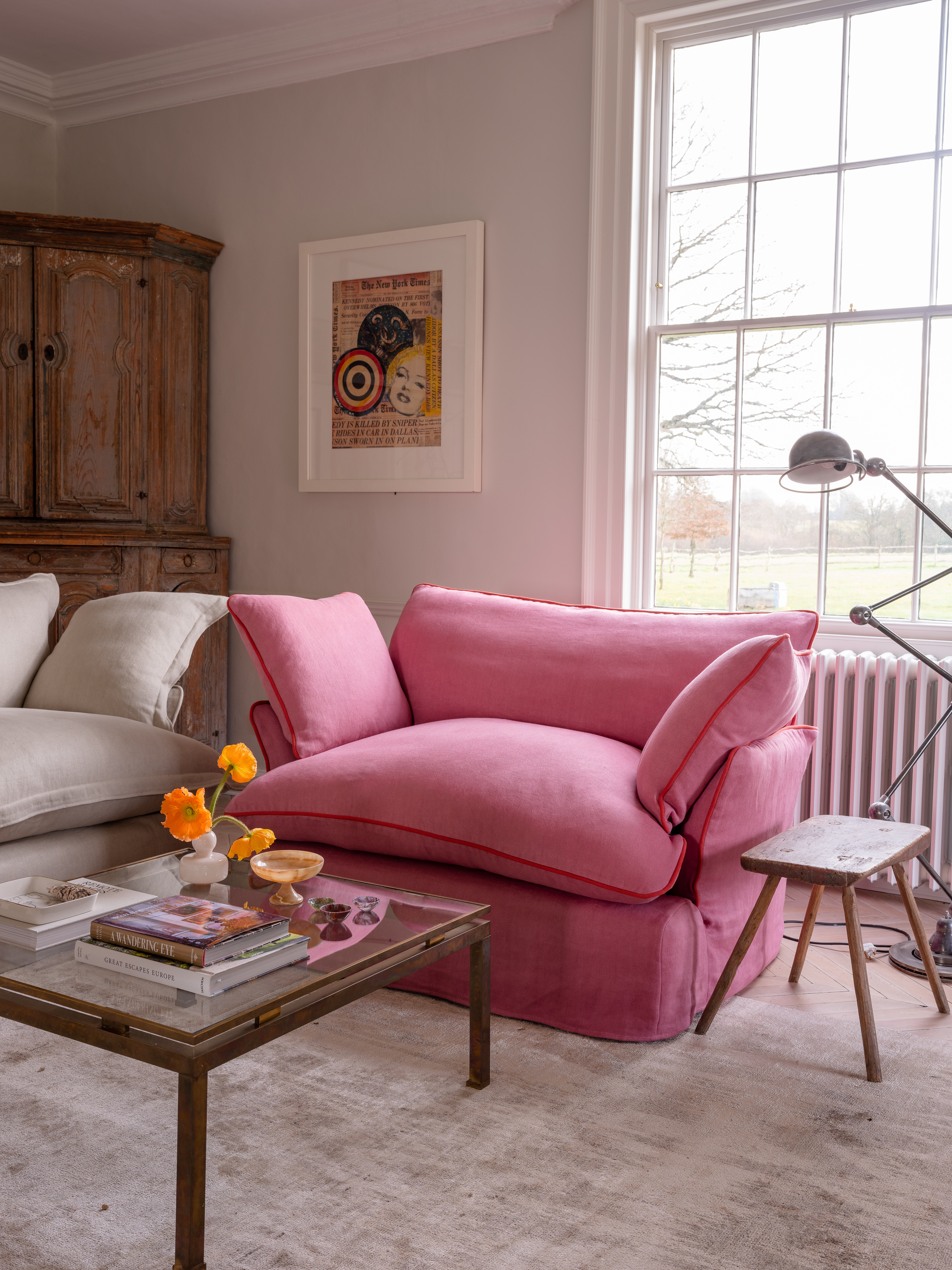 Rose Quartz/Garnet 100% LInen - Marnie Contrast Piped Love Seat