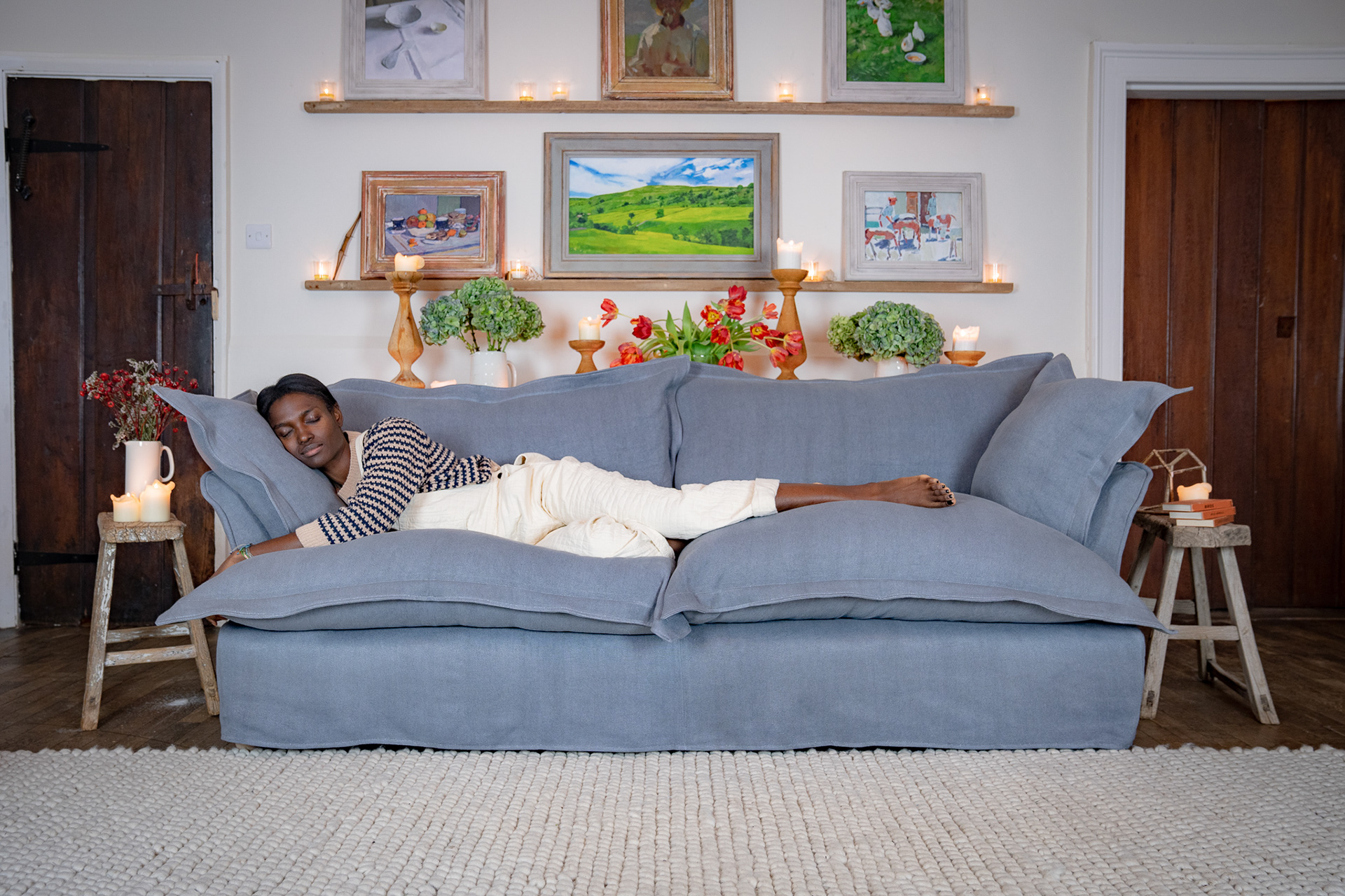 Granite 100% Linen - Song Pillow Edge Sofa