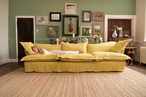 Citrine 100% Linen - Song Pillow Edge Large Sofa