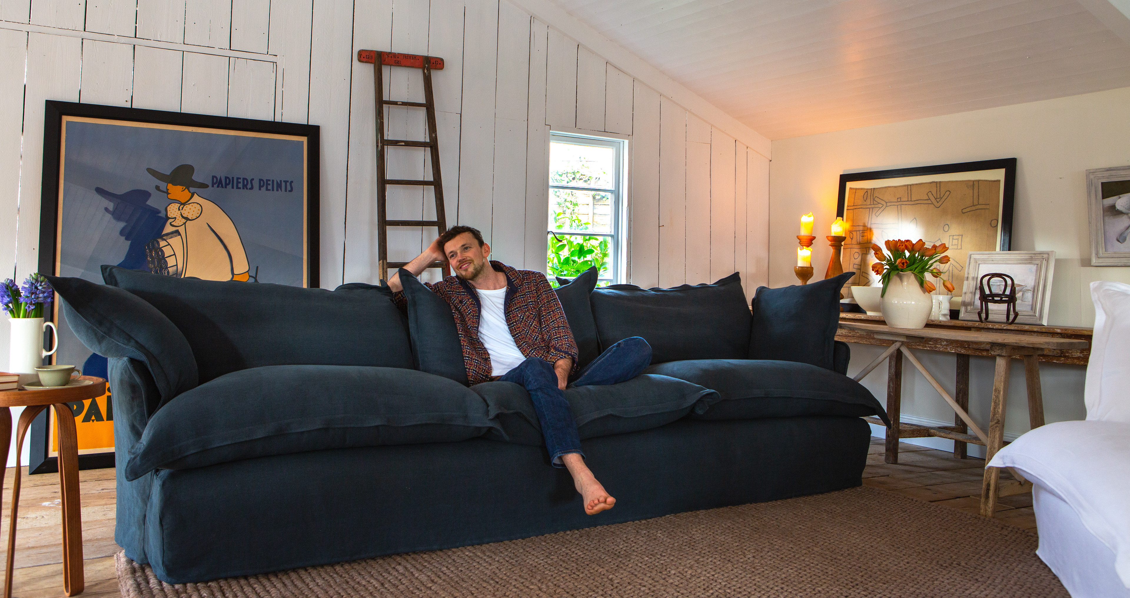 Hawk's Eye 100% Linen - Song Pillow Edge Large Sofa