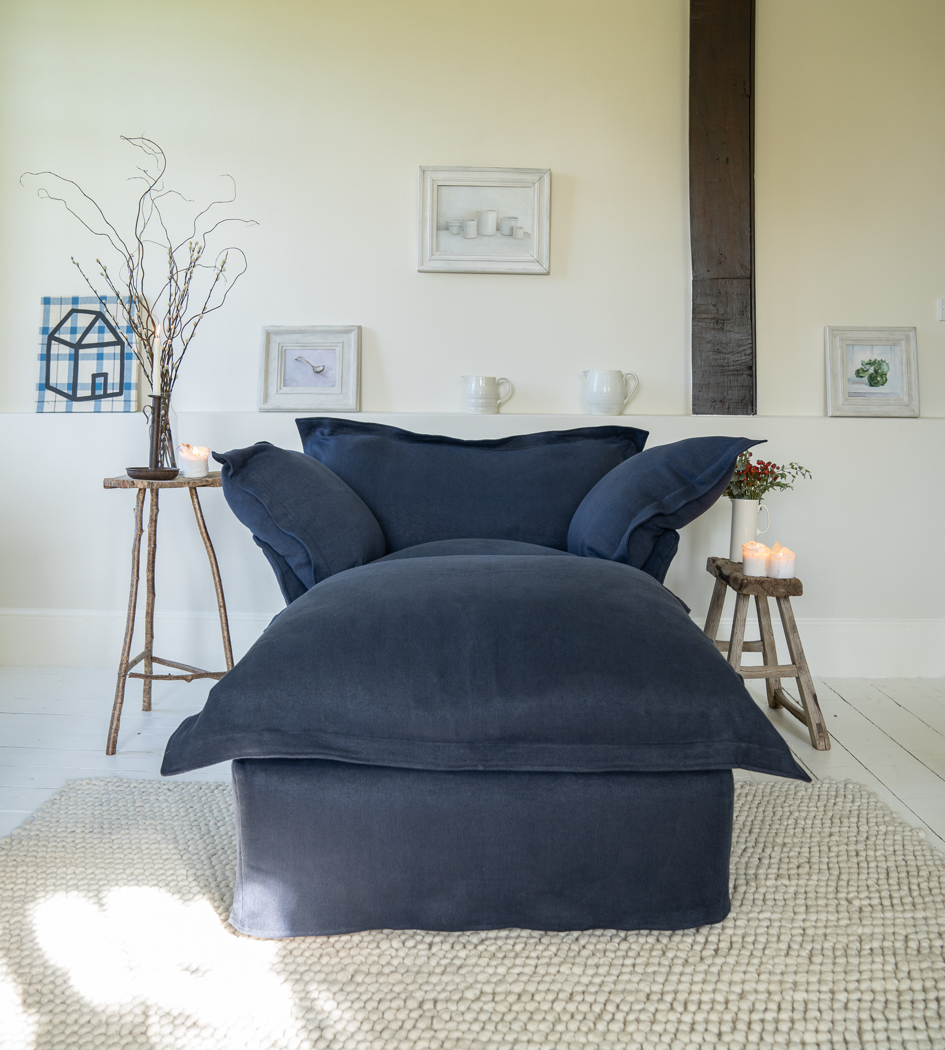 Obsidian 100% Linen - Song Pillow Edge Armchair & Footstool